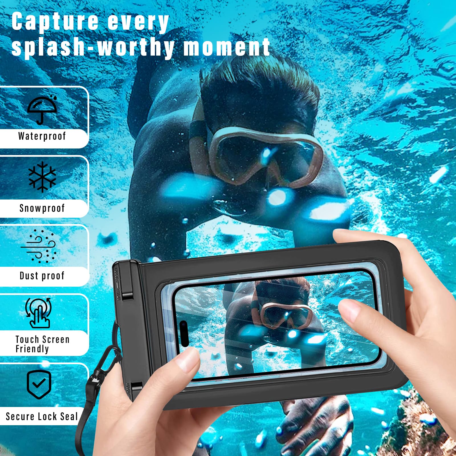 2 Pack Waterproof Phone Pouch IPX8 - Universal Waterproof Phone Case for iPhone 16/15 Pro Max/14/13/12/11/XR/XS & Samsung S24/S23 (Fits up to 6.8