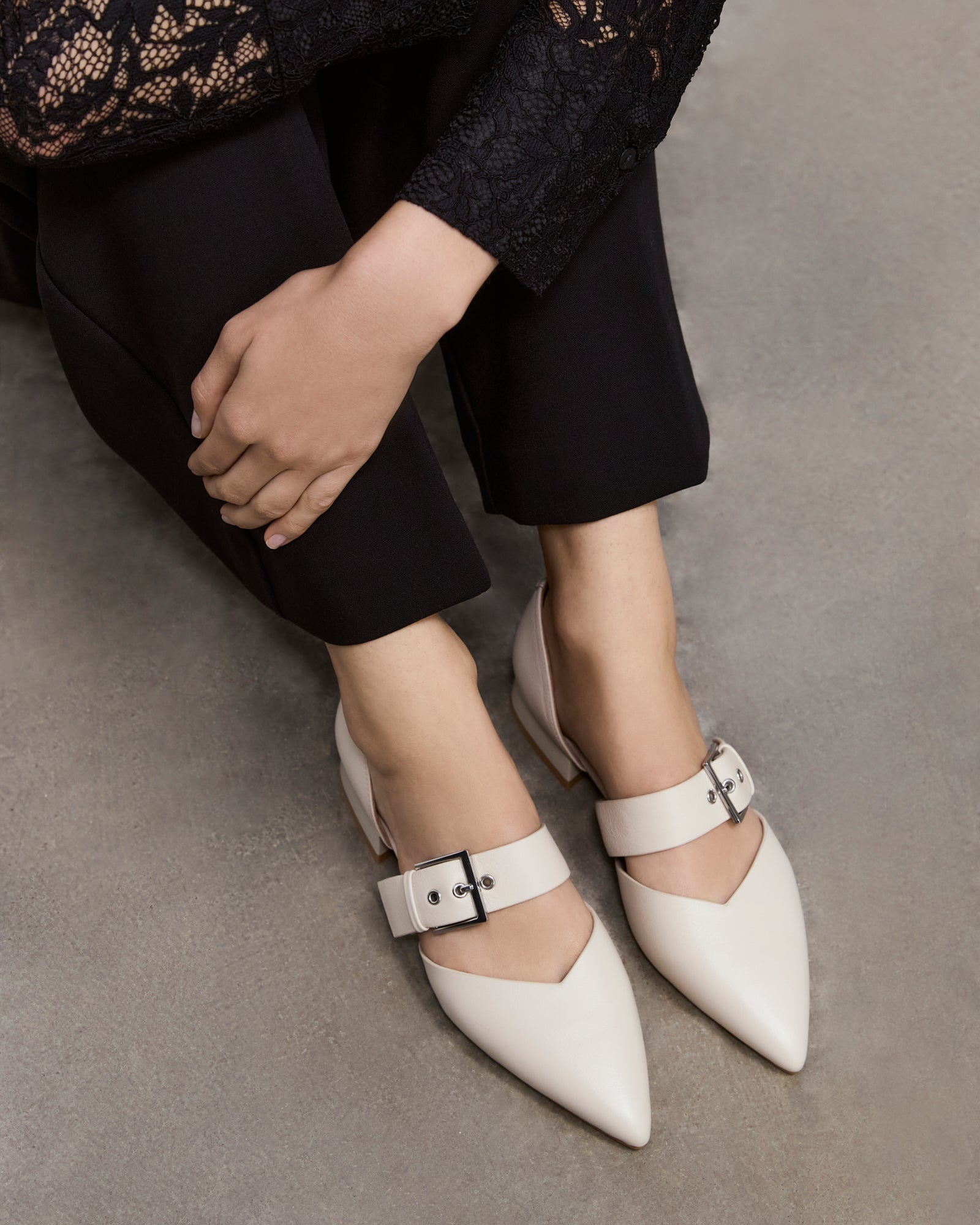 NEELA Women's Leather Dress Flats in Off White - Comfortable & Stylish Shoes for Work, Office, and Formal Occasions