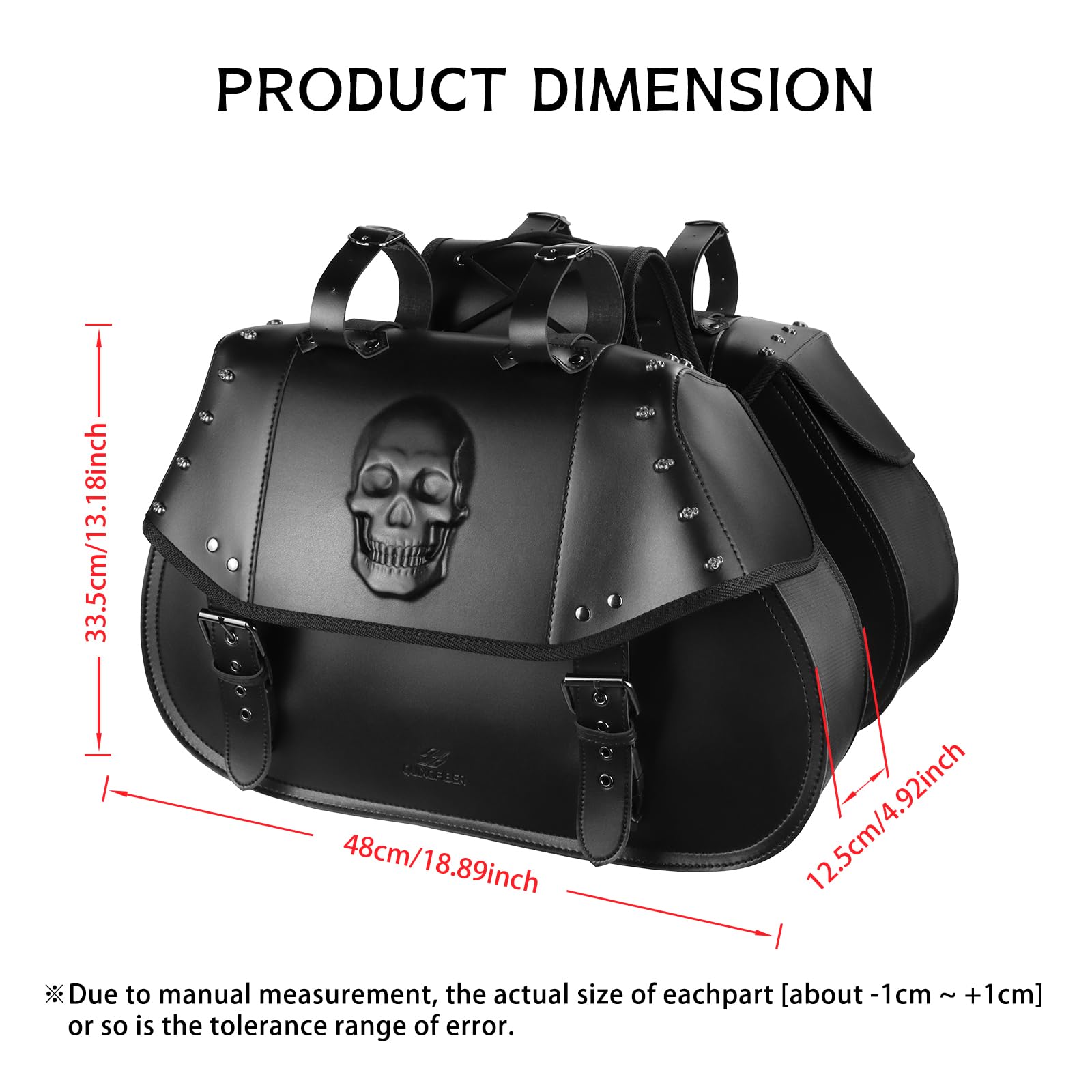 34L Large Capacity Waterproof Motorcycle Saddlebags - PU Leather Side Bags for Harley, Honda, Yamaha, Kawasaki (3D Skull Design, Black) | Perfect for Long Rides, Road Trips & Daily Commuting