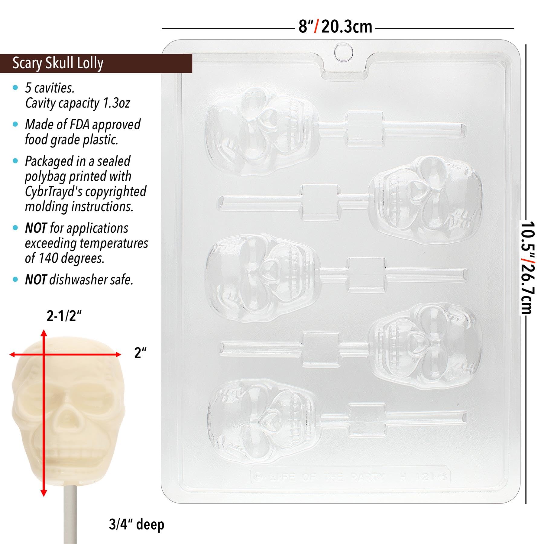 Scary Skull Lollipop Chocolate Candy Mold Kit - Halloween DIY Treats with Step-by-Step Instructions | Perfect for Halloween Parties, Trick or Treat Favors & Spooky Dessert Making