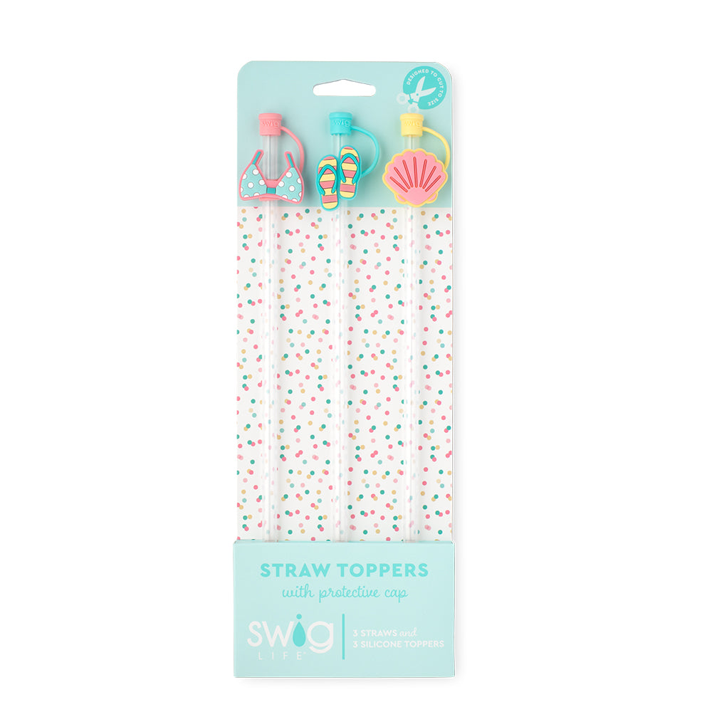 Errbody At The Beach Straw Topper Set - Fun Silicone Drink Toppers for Pool Parties, Summer BBQs & Beach Vacations