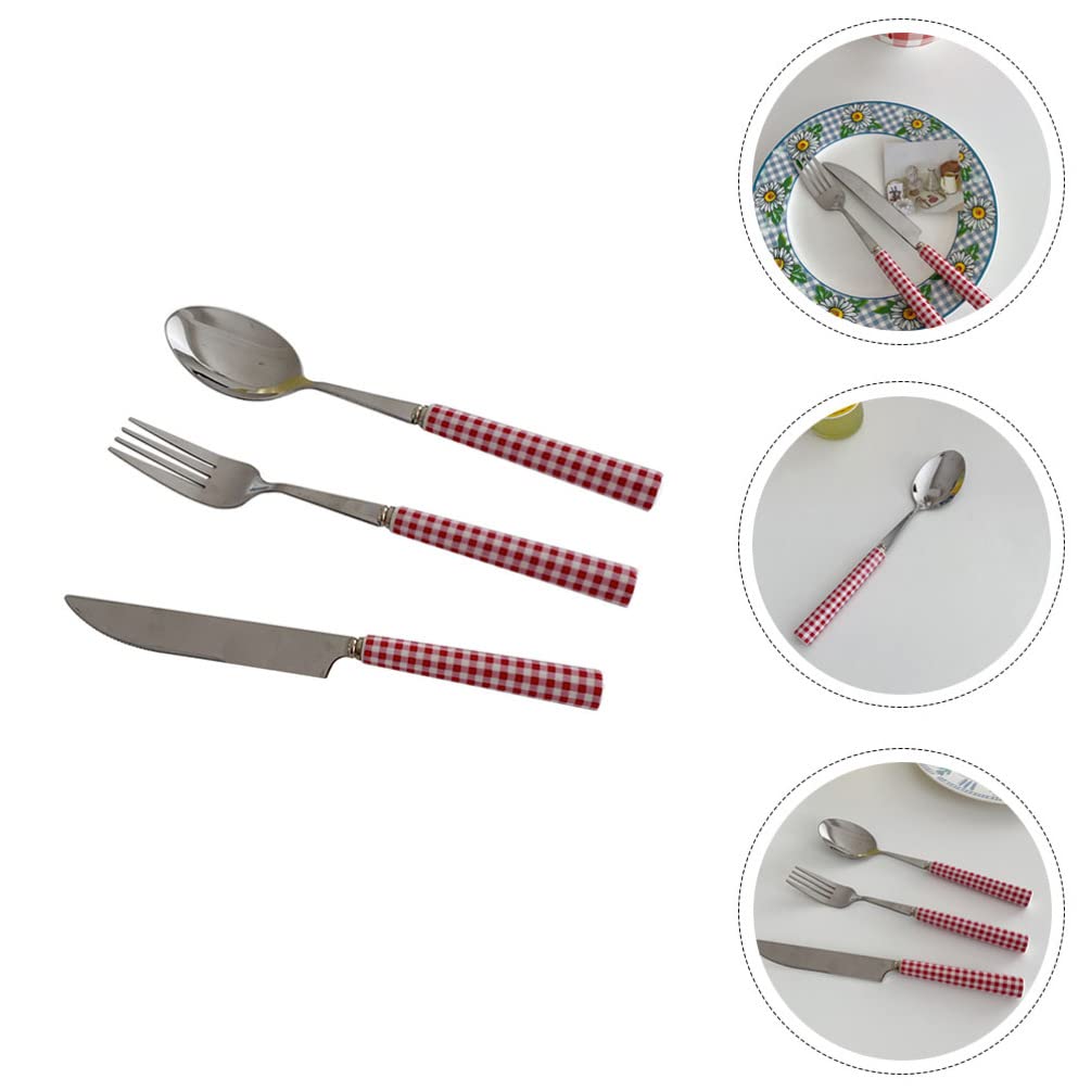 Premium Stainless Steel Steak Cutlery Set - 1 Set Ceramic Handle Silverware with Cake Server & French Style Spoons - Elegant Tableware for Fine Dining, BBQ Parties & Home Decor