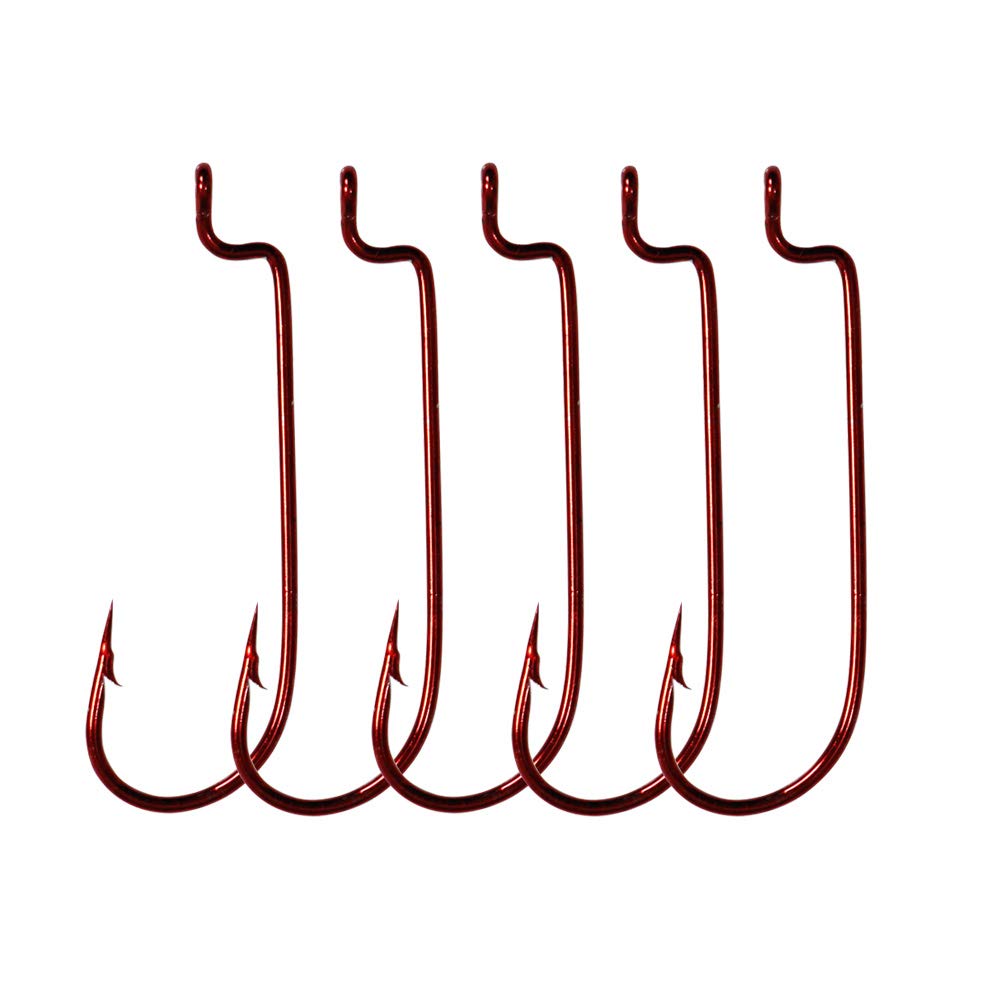 30-Pack Offset Worm Fishing Hooks - Black/Red High Carbon Steel Senko Bait Hooks (Sizes 4/0, 3/0, 2/0, 1/0, 1#) for Bass, Trout & Freshwater Fishing - Durable Sharp Hooks for Soft Plastic Worms & Senko Baits