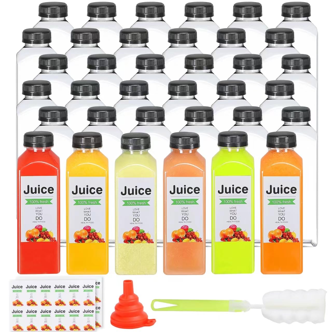24-Pack 16oz Clear PET Plastic Juice Bottles with Leak-Proof Lids - Reusable, Recyclable Drink Containers for Water, Milk, Juice & Beverages - Perfect for Home, Restaurant, Cafe & Meal Prep Storage