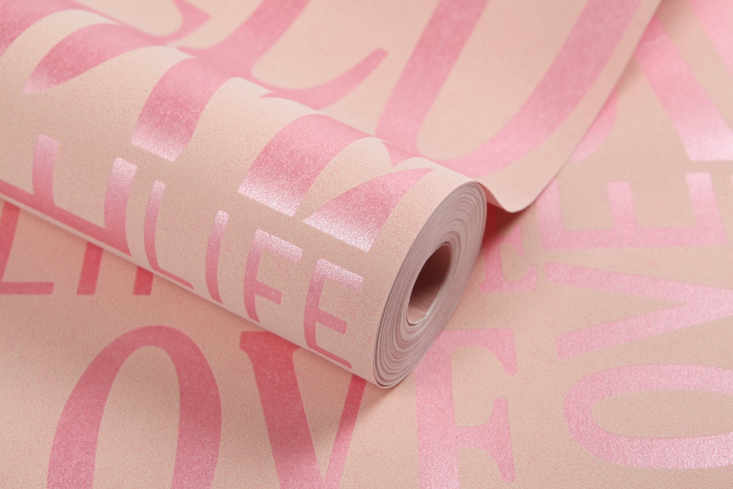 Korean Style Romantic Love Alphabet Pattern Non-Woven Wallpaper - Pink Floral Peel and Stick Wallpaper for Girls Room, Bedroom, Nursery, Dorm Decor