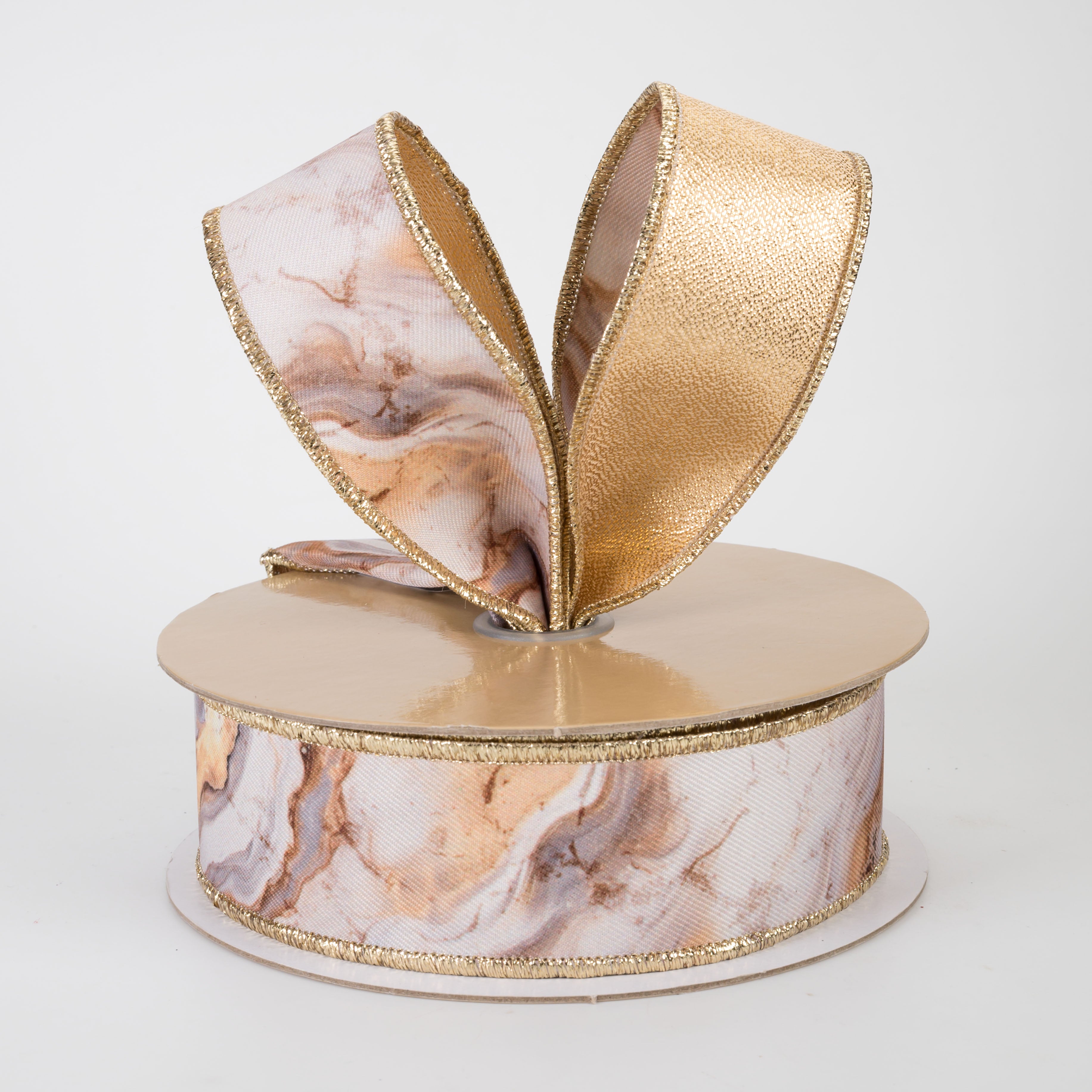 1.5 Inch Double Sided Fused Marble & Gold Ribbon - 10 Yards Bulk Roll for Gift Wrapping, Wedding Decor, Party Favors and Craft Projects