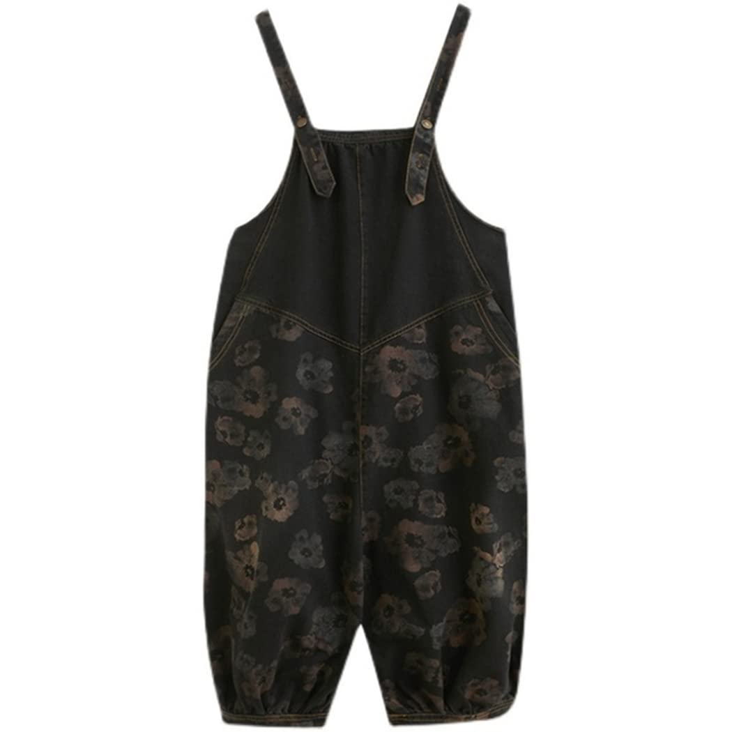 Women's Bib Overalls - Loose Fit Denim Jumpsuit with Retro Print, Wide Leg & Comfortable Design for Casual Wear | Perfect for Outdoor Activities, Vintage Fashion & Everyday Comfort