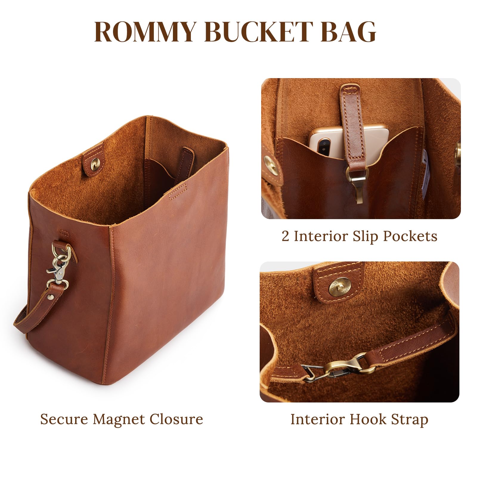 S-ZONE Genuine Full Grain Leather Crossbody Bag for Women - Stylish Shoulder Purse with Butterfly Bucket Design | Perfect for Work, Travel & Everyday Use