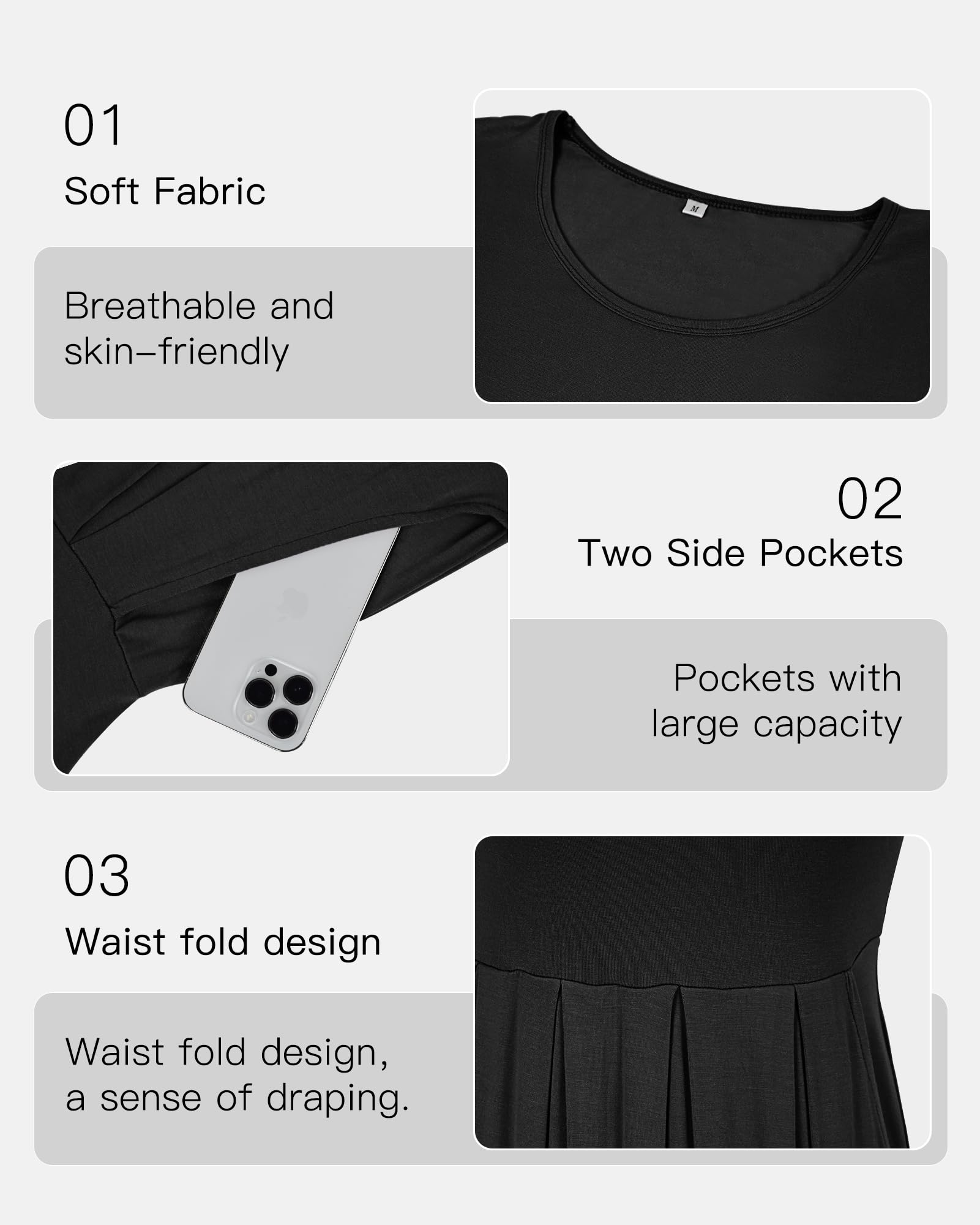 AUSELILY Women's Summer Short Sleeve Pleated Swing Dress - Loose Fit Knee Length Dress with Pockets for Casual Outings, Beach Vacations & Daily Wear | 2025 New Collection