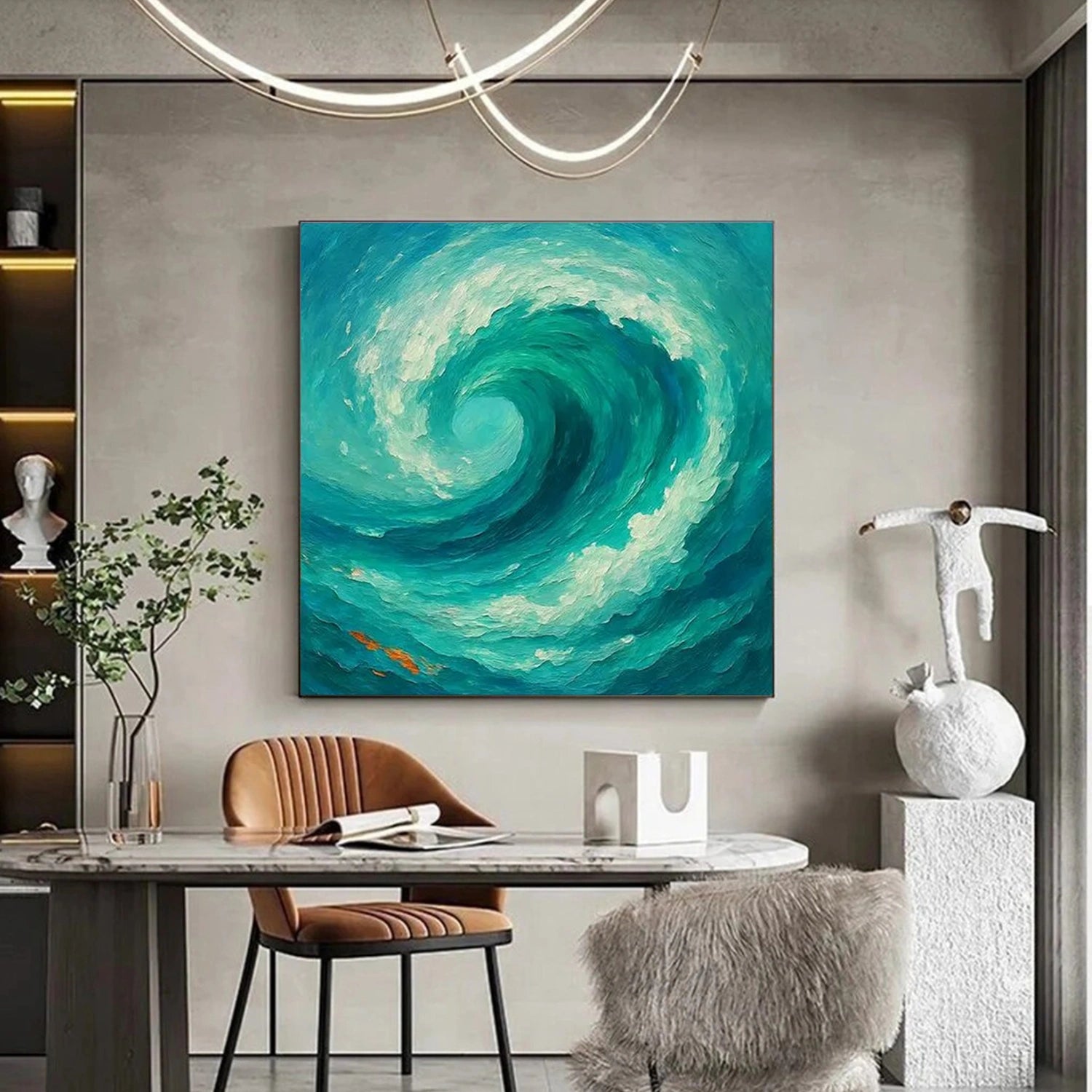 Blue & Green Abstract Textured Canvas Wall Art - Modern Home Decor for Living Room, Bedroom & Office | Premium Quality Painting #BG128