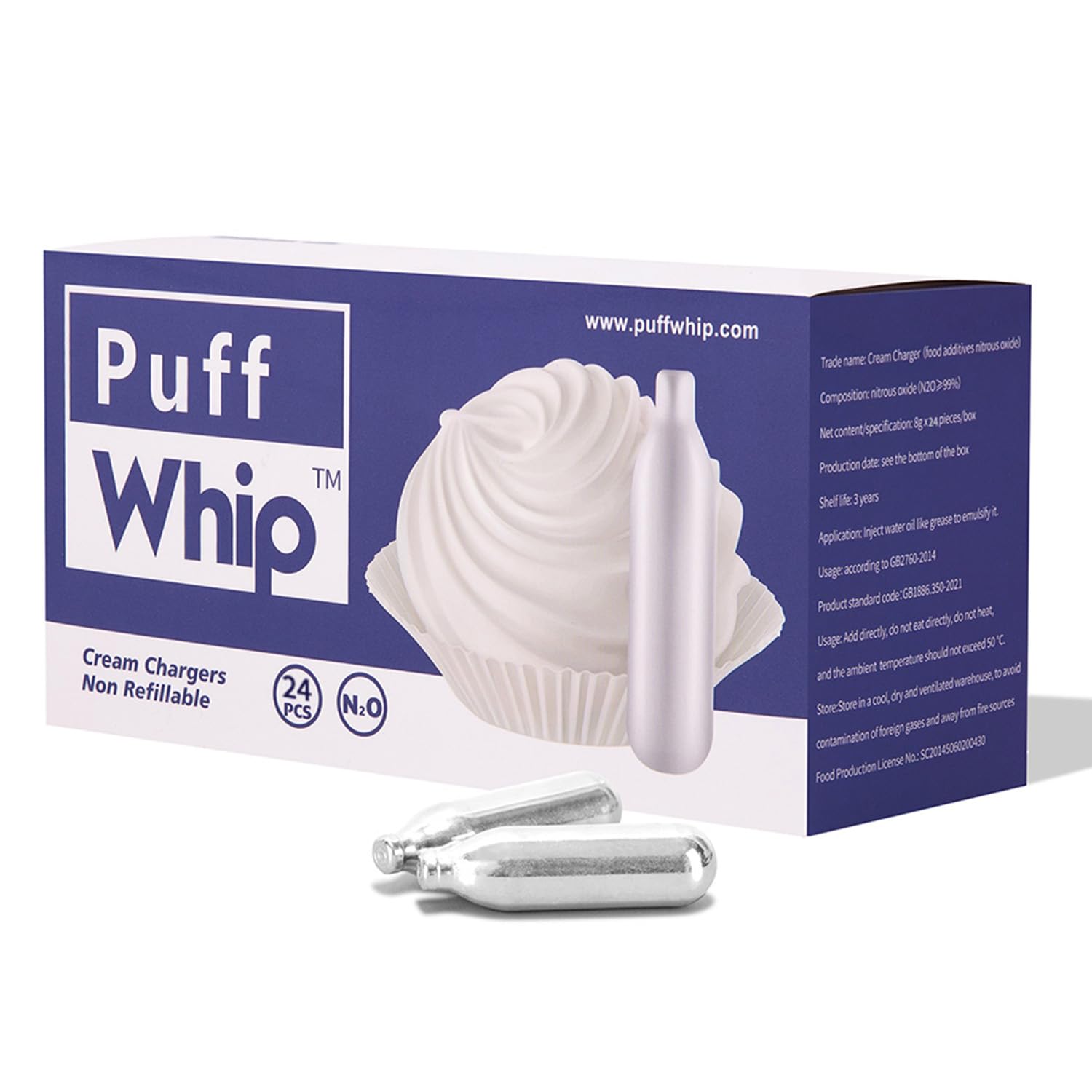 Premium 8g Whipped Cream Chargers - 24 Pack (N2O Cartridges) for Professional Desserts, Coffee Toppings & Home Baking | Food Grade Stainless Steel Cream Dispenser Refills
