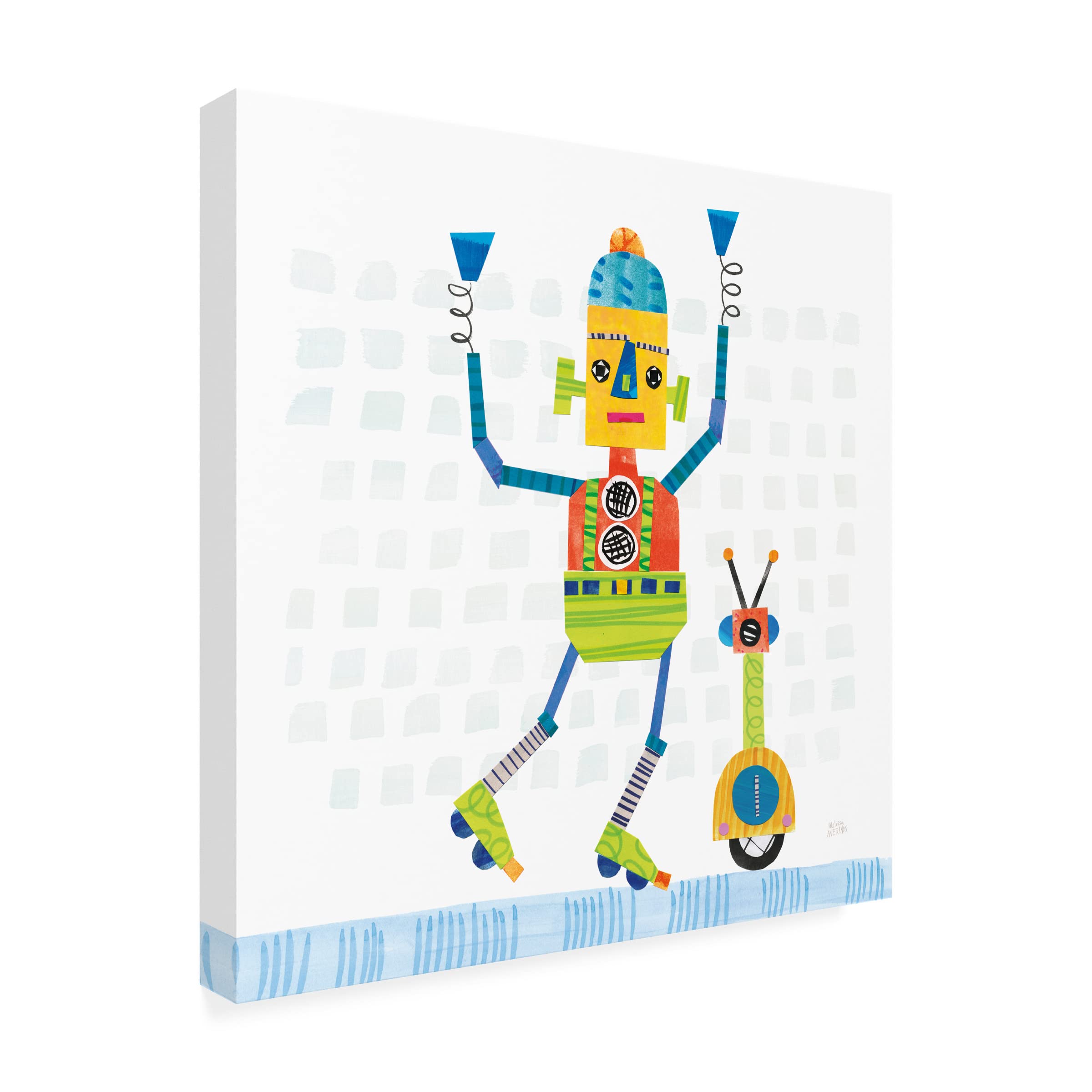 Melissa Averinos 'Robot Party I on Square Toys' Canvas Art Print - Modern Pop Art for Kids' Room, Playroom & Nursery Decor