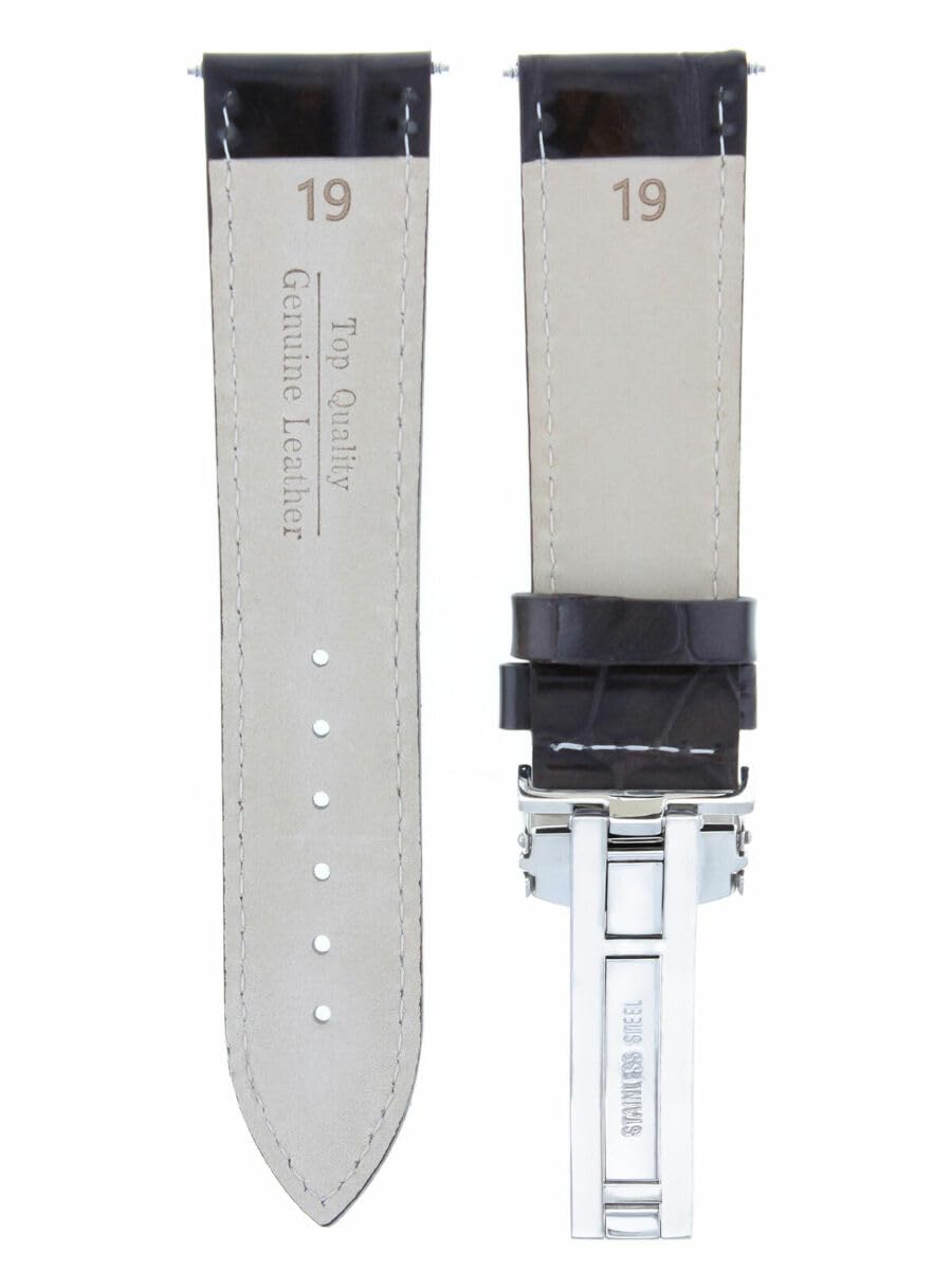 19mm Genuine Leather Watch Band Strap with Deployment Clasp - Compatible with Rolex Air-King 5700 - Dark Brown Replacement Strap for Men's Watches - Perfect for Business, Casual & Formal Occasions