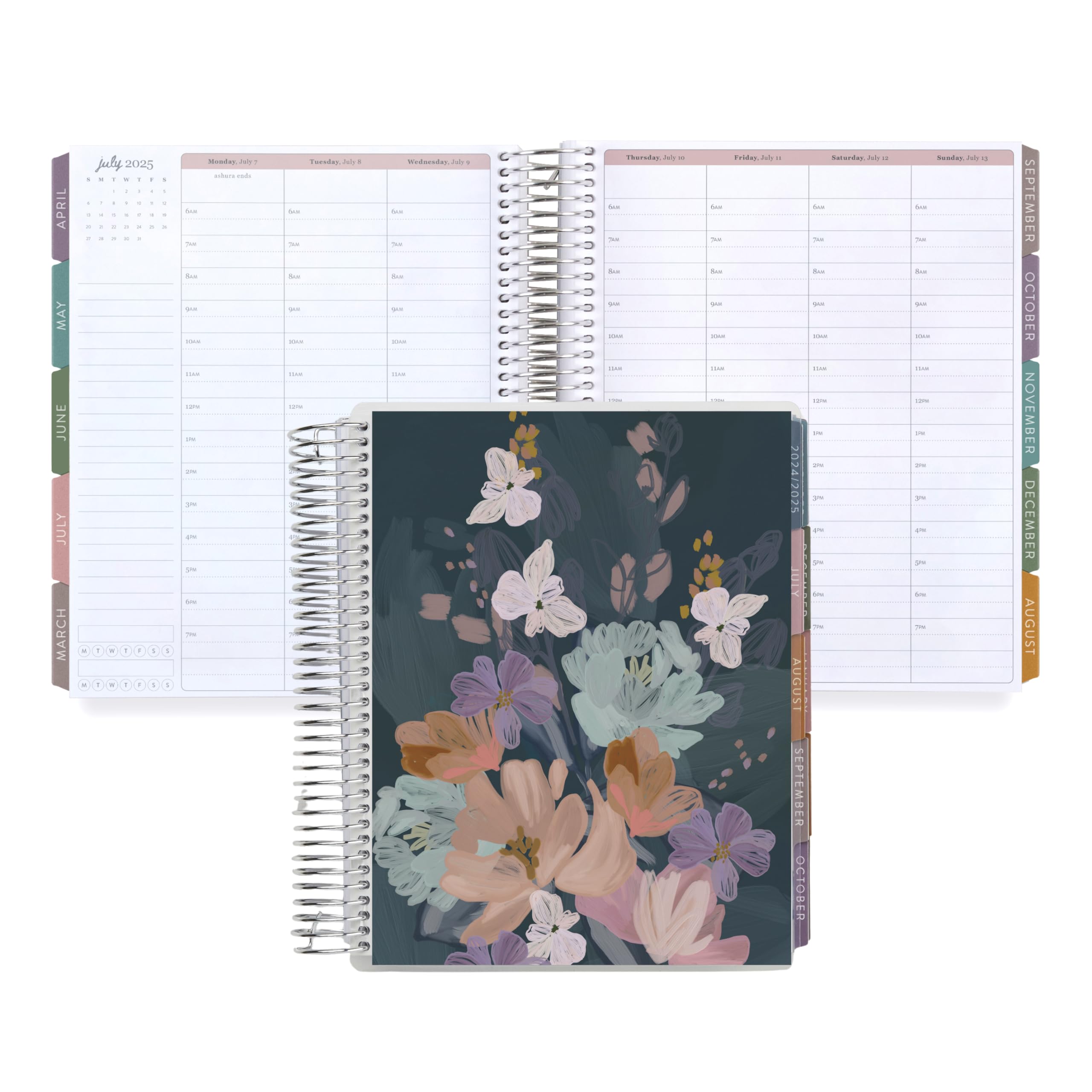 Erin Condren 2025-2026 12-Month Spiral Life Planner | Weekly & Monthly Planner (7x9 inches) with Hourly Layout | Bold Blooms Floral Design Cover & Interior | Platinum Coil Binding | Perfect for Work, School & Personal Organization (January 2025 - December 2025)