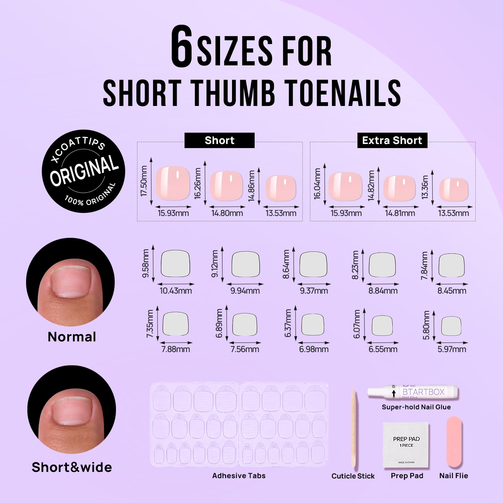 BTArtbox Chrome Press On Toenails - Pink Short Square Fake Toenails with Glue, 16 Sizes (32 Toenails Kit) | Perfect Fit Glazed Press On Toe Nails for Pedicure, Manicure, Salon & Home Nail Art | Honey Trap Design