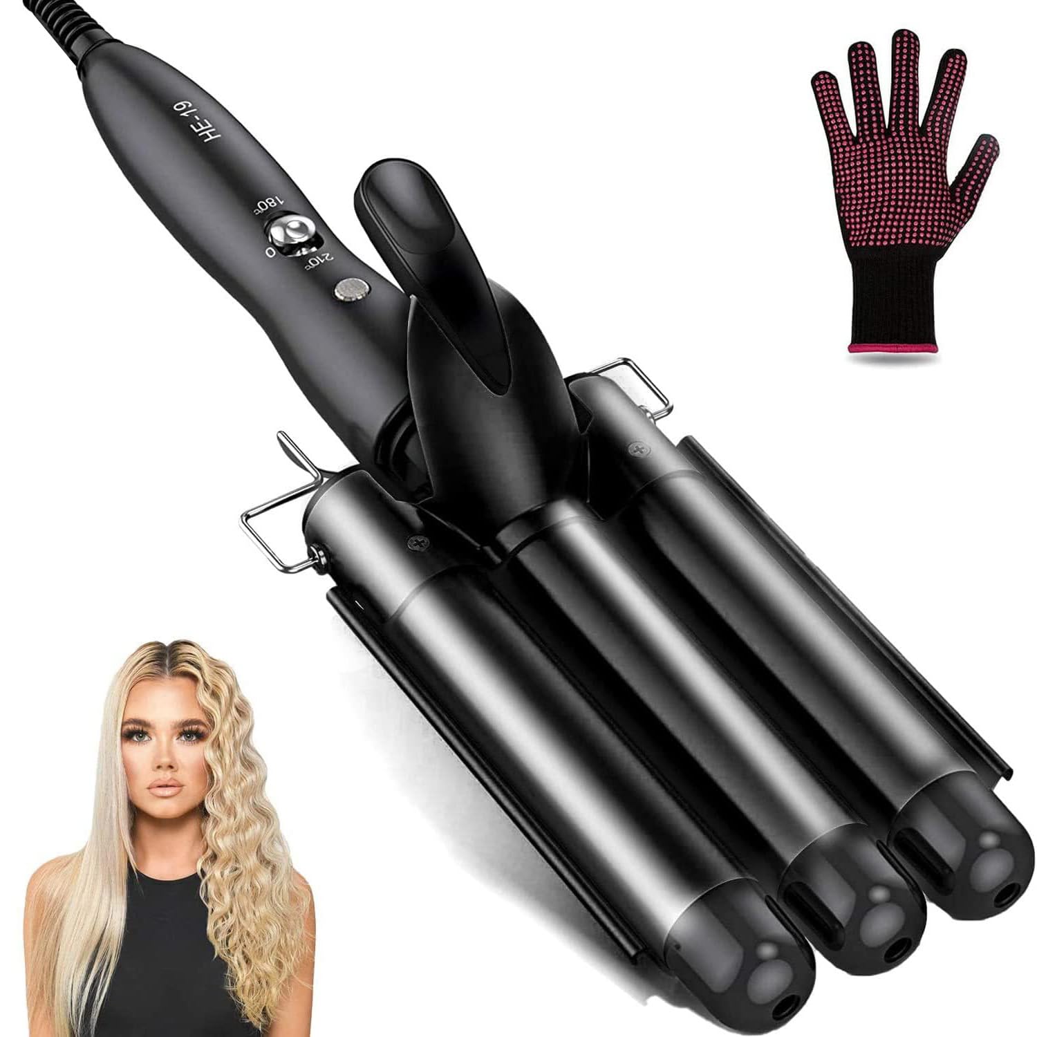 Coidak 1 Inch 3 Barrel Hair Waver - 25mm Adjustable Temperature Curling Iron for Beach Waves, Quick Heat Up Hair Crimper | Perfect for Salon Styling, Home Use & Travel (Black)