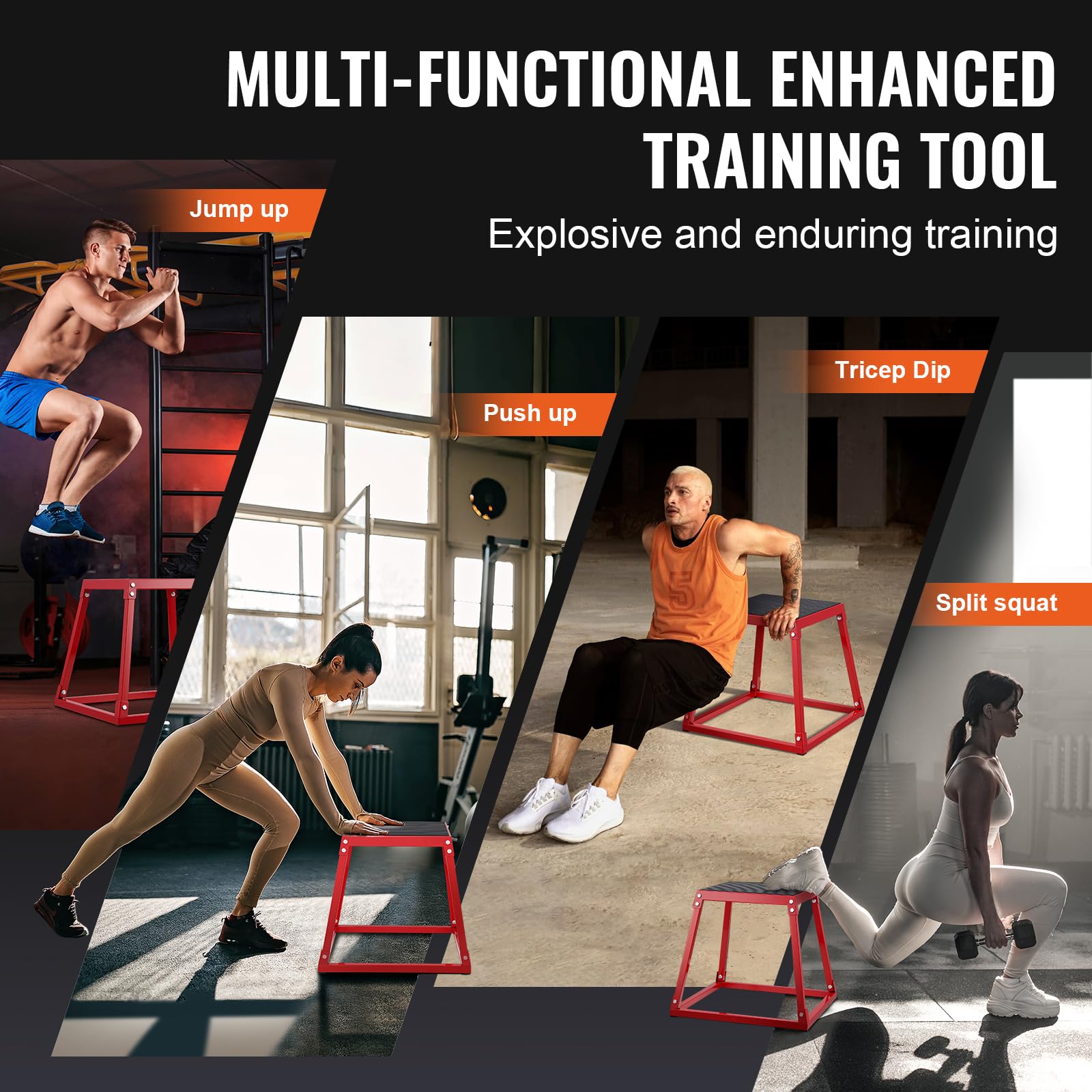 VEVOR 18 Inch Plyometric Jump Box - Steel Plyo Box for Agility Training, Strength Conditioning & Home Gym Workouts - Anti-Slip Fitness Step Platform for CrossFit, HIIT & Athletic Performance