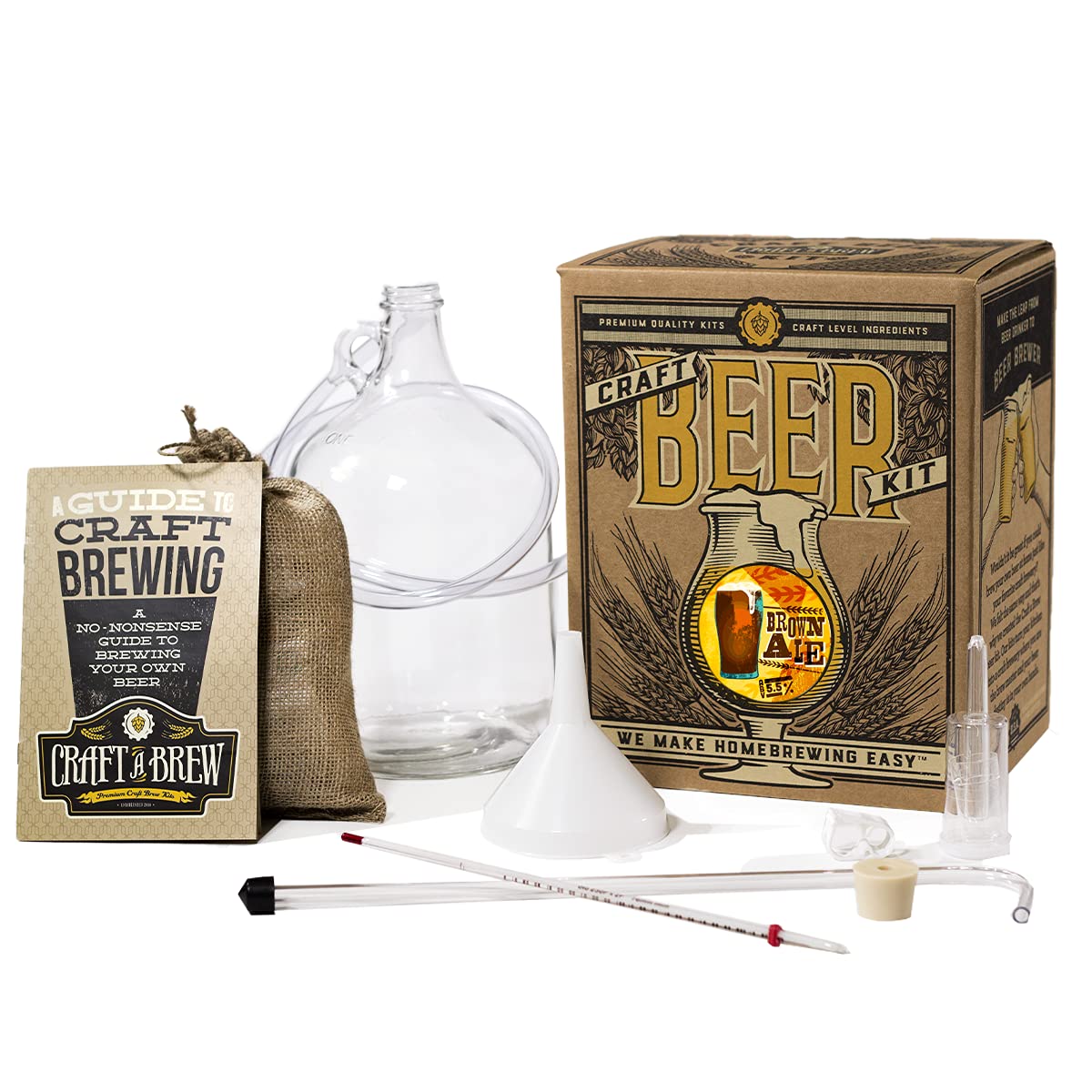 Craft A Brew Brown Ale Beer Making Kit - Complete Home Brewing Starter Kit with Equipment & Supplies - Make Your Own 1 Gallon Craft Beer for Beginners | Perfect for Home Brewing, Gifts & Beer Enthusiasts