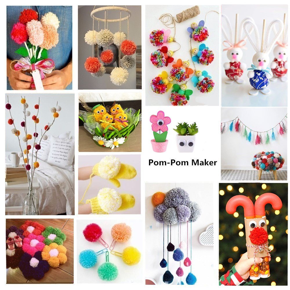 4 Sizes Pom Pom Maker Kit - DIY Fluff Ball Weaver Needle Craft Tool Set for Knitting & Wool Crafts (Kids & Adults) | Perfect for Scarf, Hat & Home Decor Projects