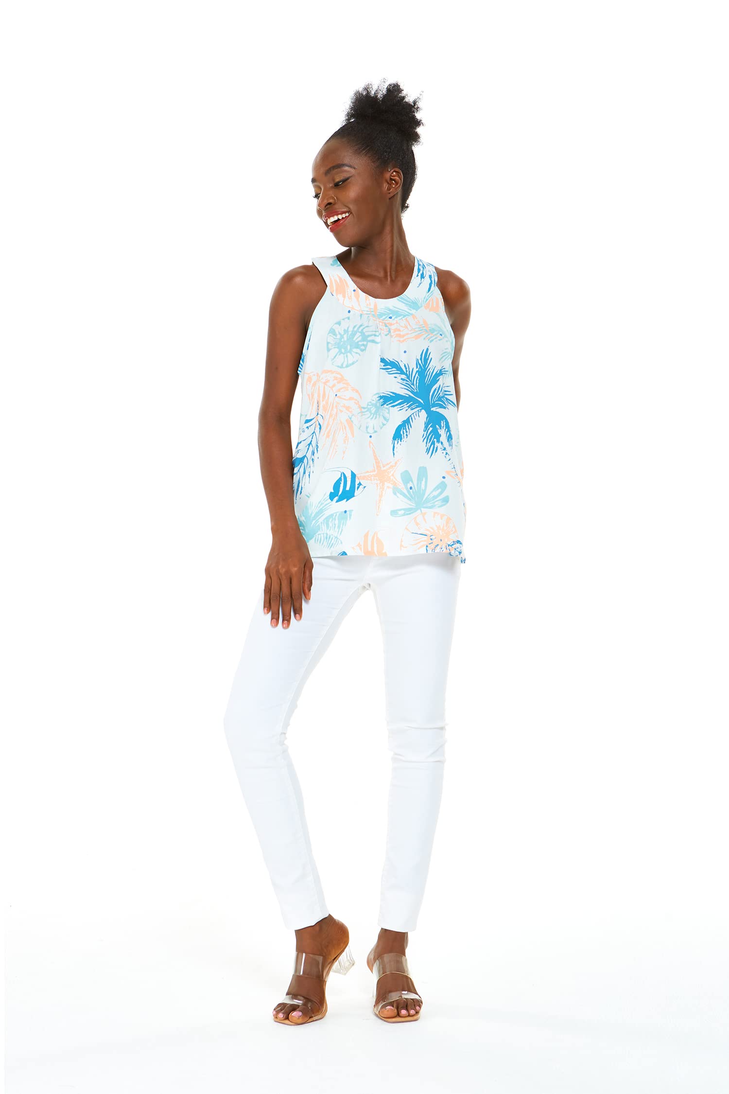 Hawaiian Hangover Women's Floral Tank Top - Simply Blue Leaf Print | Beach Party, Vacation & Summer Outfit