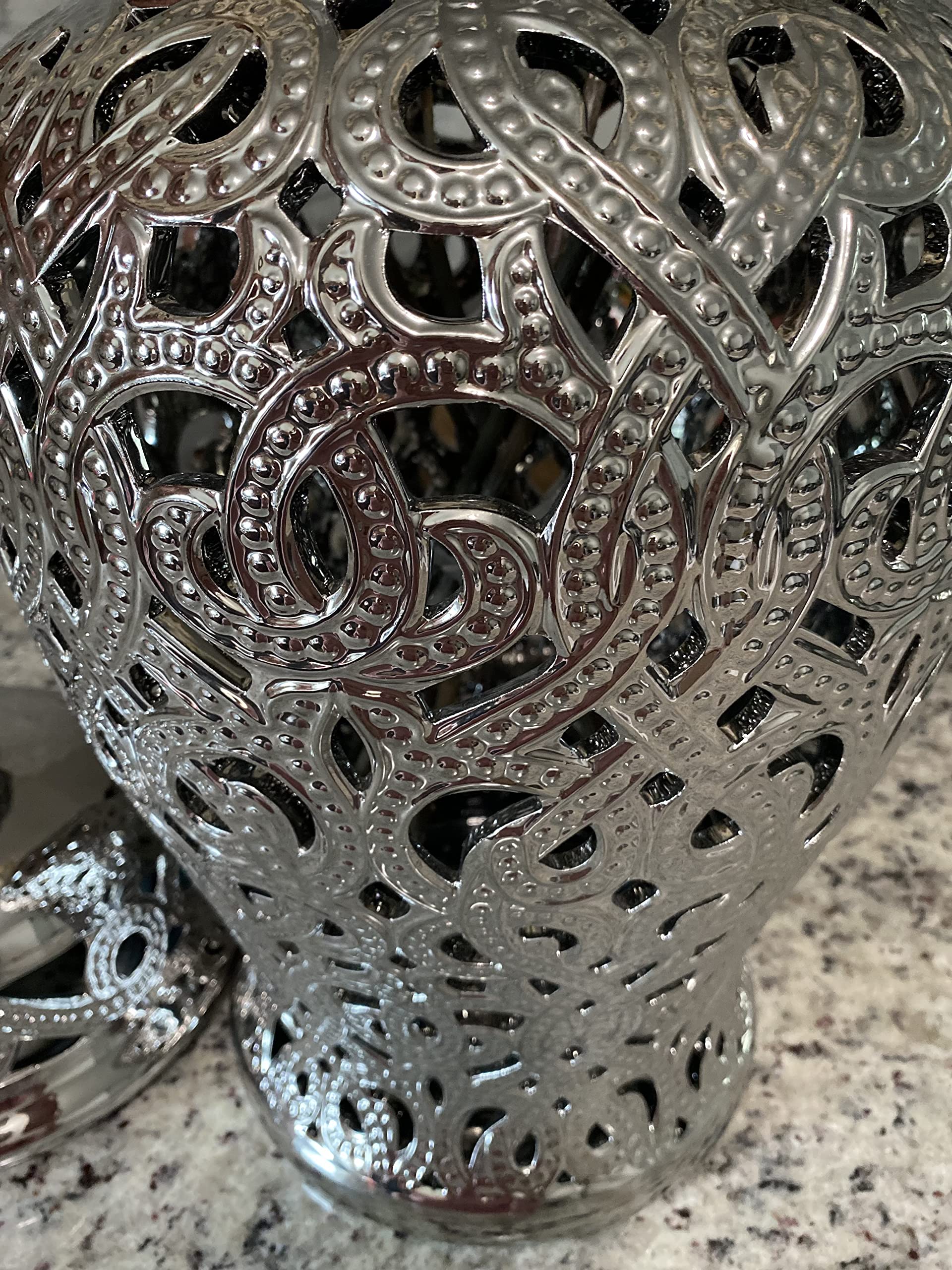 Noori Home - 100% Modern Glam Artisan Ceramic PARKER Small Silver Ginger Jar Urns with Lid 7x7x14 | Elegant Home Decor for Living Room, Bedroom & Office | Perfect for Storage, Floral Arrangements & Gift Giving
