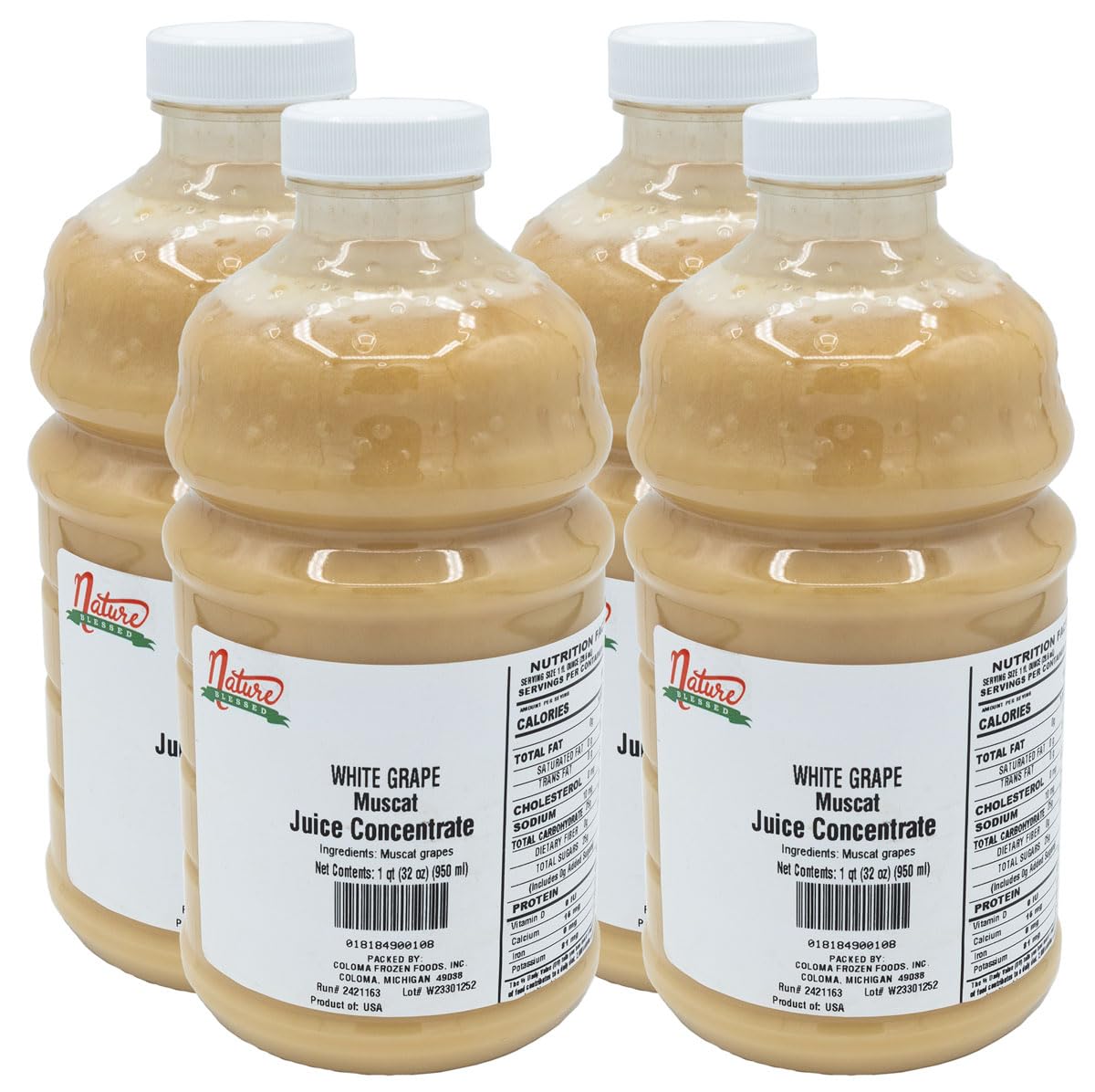 100% Pure Muscat White Grape Juice Concentrate - 4 Quarts (4/32 fl oz Bottles) | Natural Fruit Juice for Winemaking, Home Brewing, Smoothies, Cocktails & Jelly Making | Perfect for DIY Wine, Healthy Drinks & Desserts