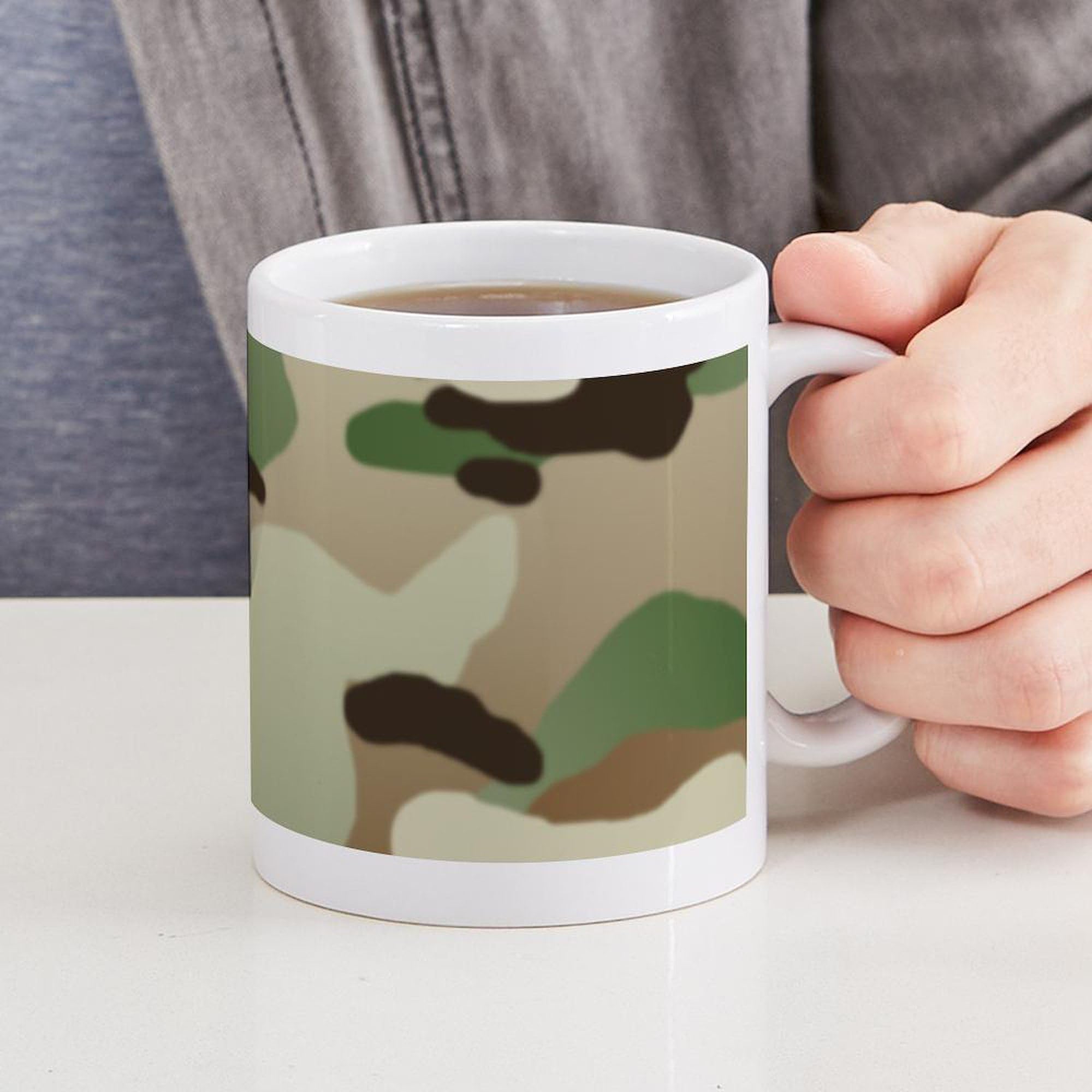 Woodland Camo 11 oz Ceramic Coffee Mug - Insulated Camping & Outdoor Travel Mug for Hiking, Hunting, and Military Enthusiasts