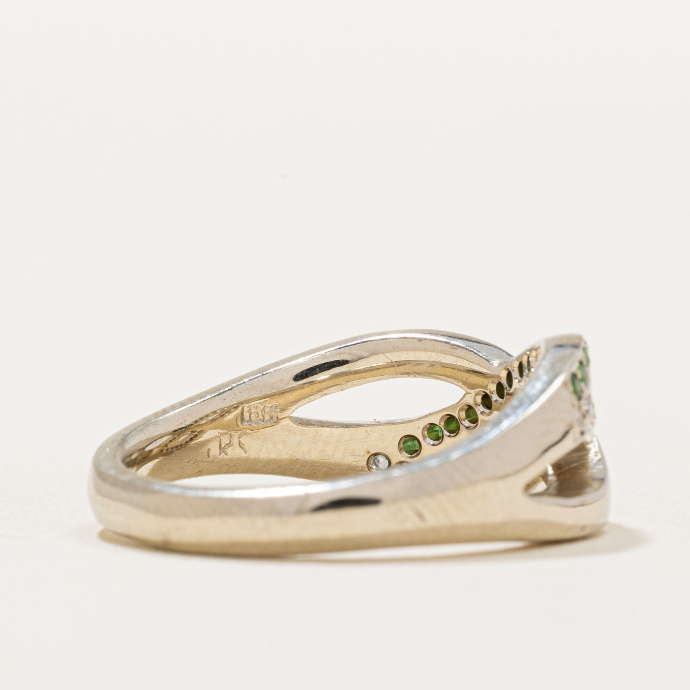 Exquisite Tsavorite and Diamond Crossover Ring - 0.10ctw Tsavorite & 0.07ctw Diamonds - Size 6 - Elegant Jewelry for Women - Perfect for Engagement, Anniversary & Special Occasions