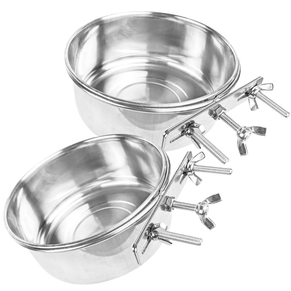 2 Pack Stainless Steel Pet Food Bowls - Hanging Dog & Cat Bowls for Cages, Puppy & Kitten Water Dishes - Durable Pet Food Containers for Dogs, Cats, Parrots - Perfect for Travel, Crate Training & Home Use