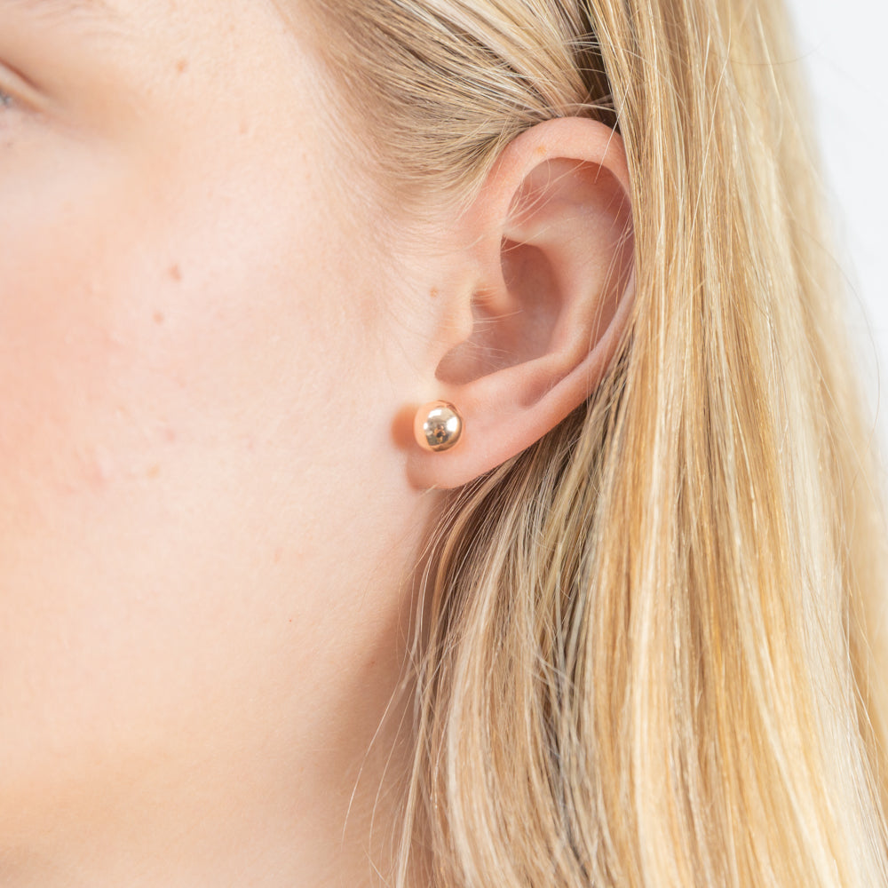 9ct Rose Gold 8mm Ball Stud Earrings for Women - Hypoallergenic Cubic Zirconia Earrings for Everyday Wear & Special Occasions