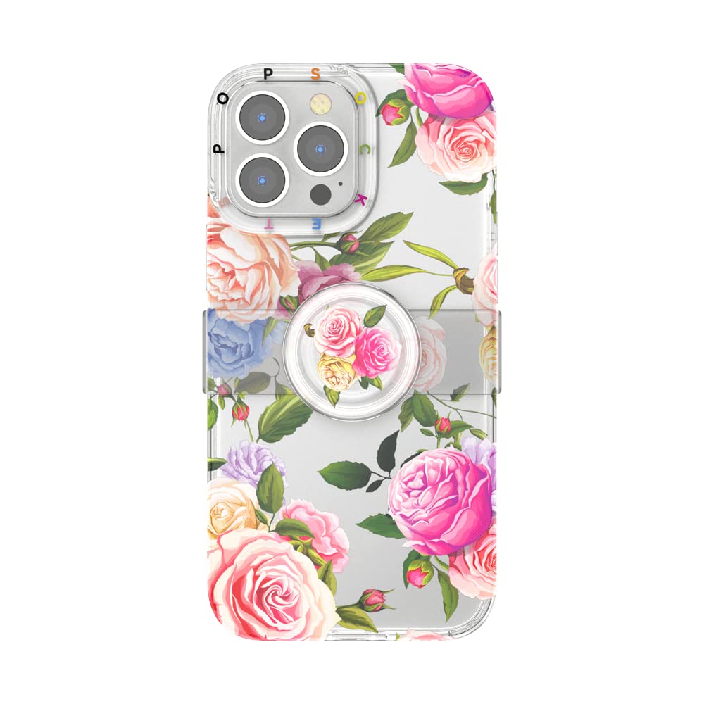PopSockets Repositionable PopGrip Slide Phone Stand & Grip with Swappable Top - Vintage Floral Design for iPhone 13 Pro Max | Perfect for Hands-Free Viewing, Secure Grip & Everyday Use