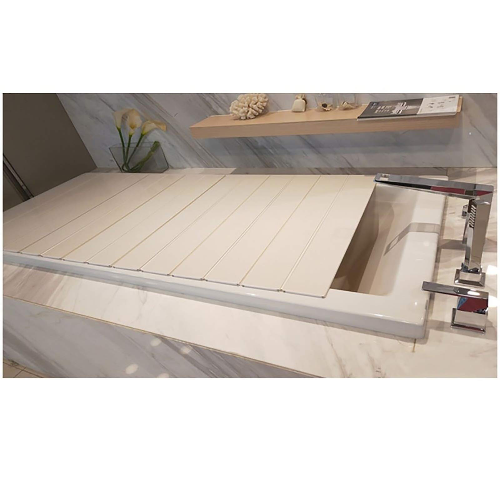 White PVC Folding Bathtub Cover - 165×80×0.6cm Dustproof Bath Lid, Insulation Tray & Shutter Board for Relaxing Bath Time | Perfect for Spa Days, Reading & Wine Soaks