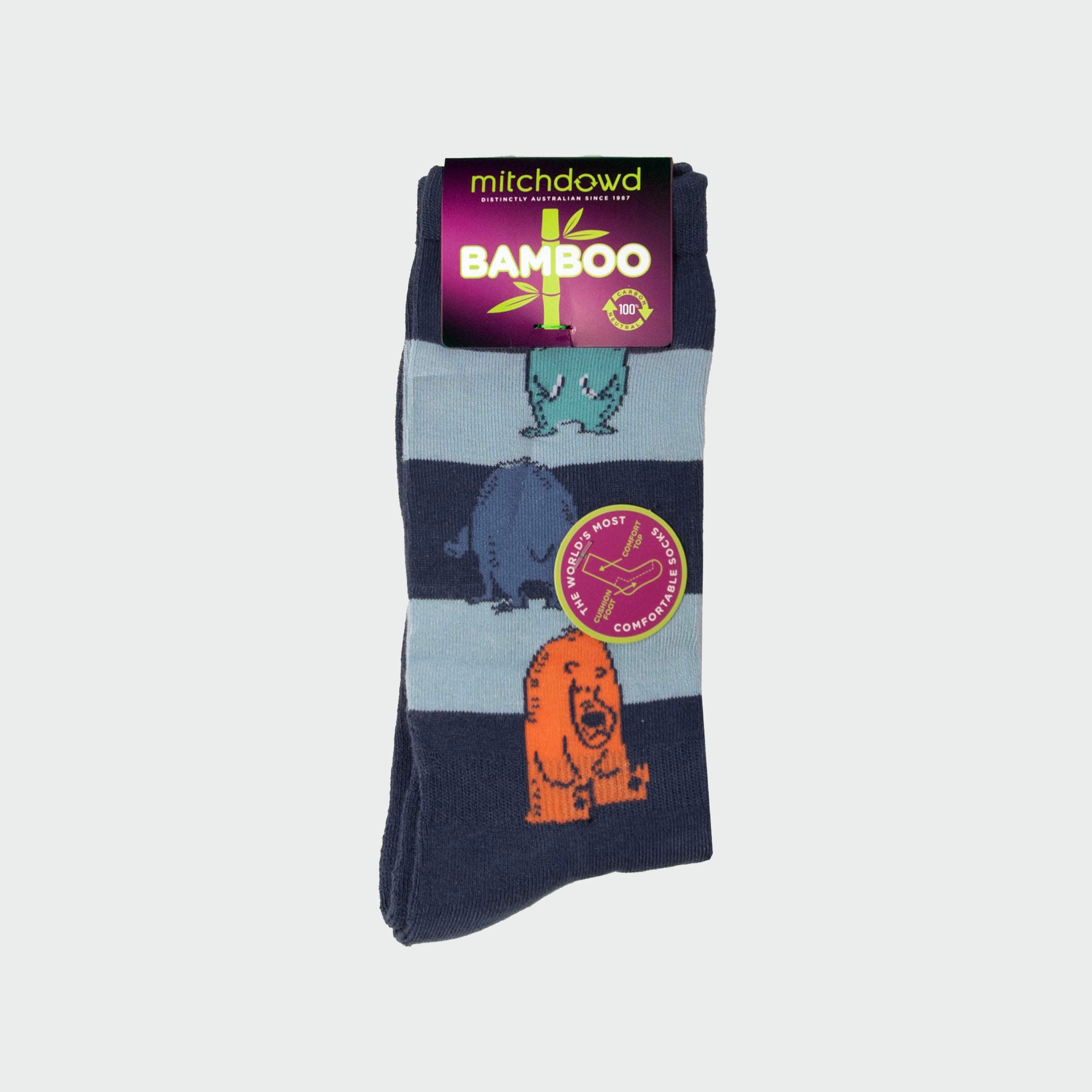 Men's Bear Stripe Bamboo Comfort Crew Socks - Soft Breathable Cotton Blend for Everyday Wear - Perfect for Hiking, Office & Casual Outfits