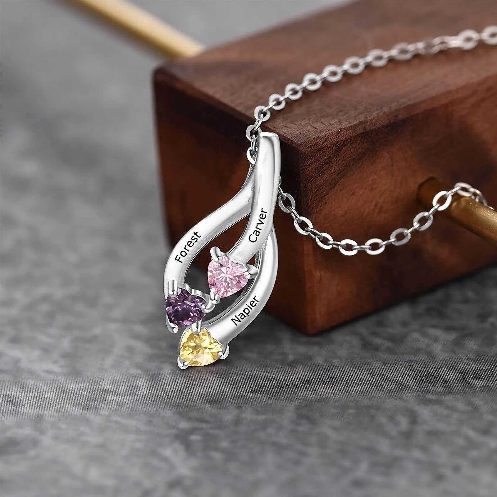 Personalized 3-Stone Birthstone Infinity Necklace - Custom Engraved Name in 925 Sterling Silver | Thoughtful Gift for Mom, Sister, Daughter & Grandma | Perfect for Anniversaries, Birthdays & Mother's Day Jewelry