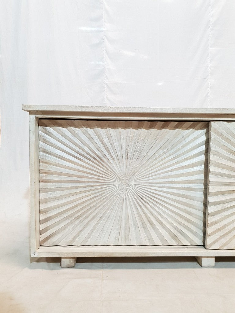 French Hand Carved Rustic White Buffet Sideboard - Large Dining Room Storage Cabinet 172x43x75cm | Perfect for Farmhouse Decor, Kitchen Organization & Dining Room Furniture