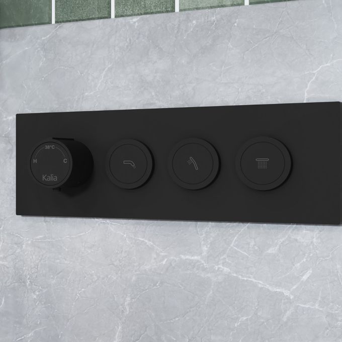 KALIA KAREO TB3 3-Way Thermostatic Shower System with Push Button Valve & Ceiling Arm - Perfect for Modern Bathroom, Spa, and Luxury Home Renovation