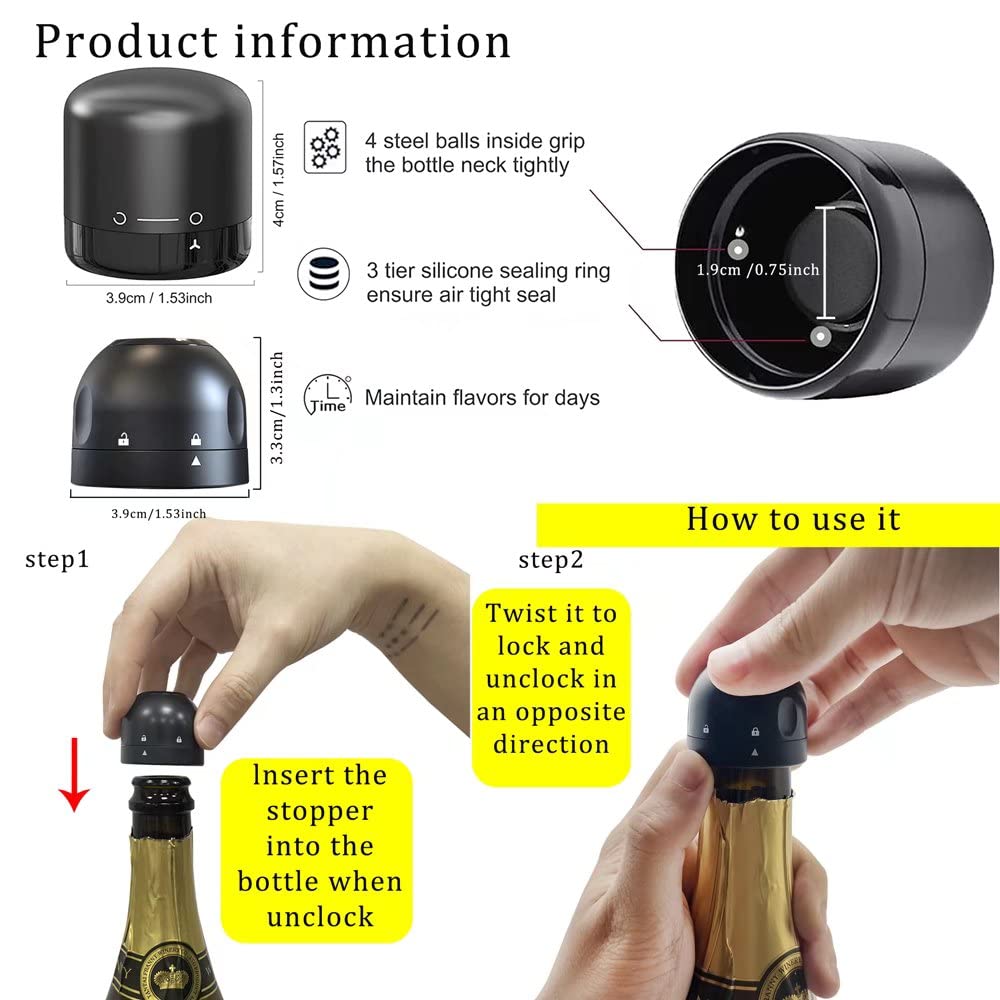 Premium Champagne & Wine Stoppers (4-Pack) - Reusable Silicone Leakproof Sealers for Preserving Freshness - Perfect for Parties, Weddings & Home Bars