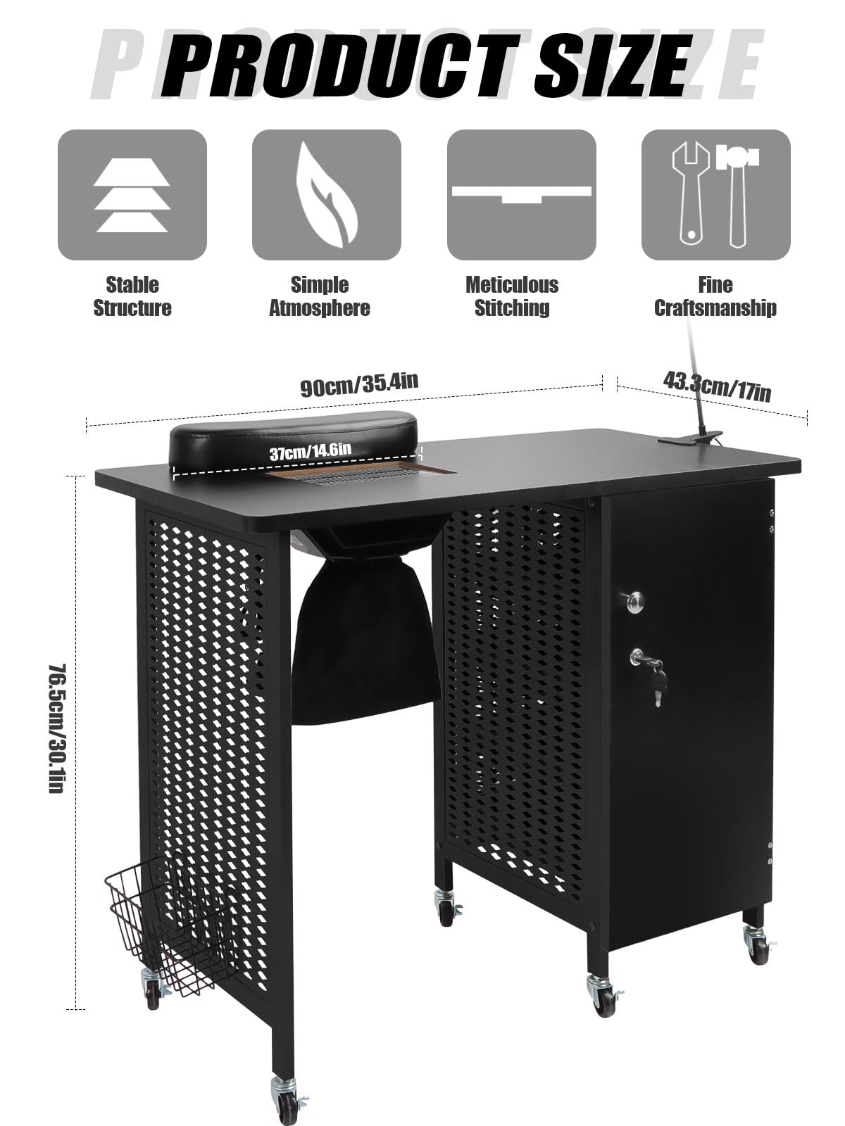 **Kalolary Professional Manicure Nail Table with Dust Collector – Portable Nail Salon Station with 4 Drawers, LED Lights & Wrist Rest – Ideal for Home, Spa, Beauty Salon & Mobile Nail Technicians (Black)**    *Perfect for manicures, pedicures, nail art, and professional salon services!*