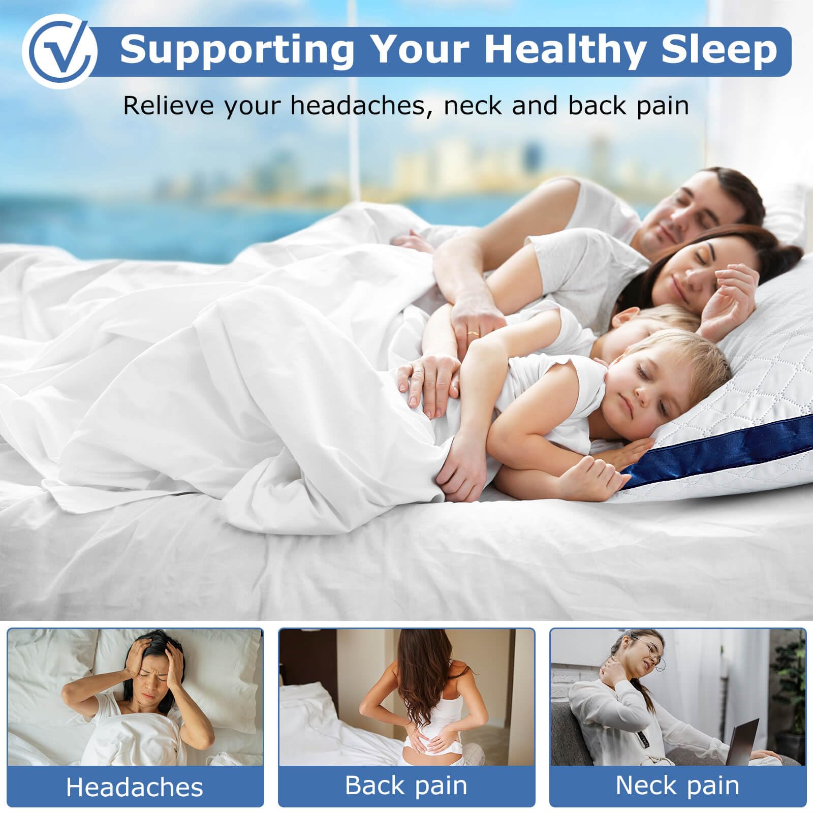 Slybear 2 Pack Hotel Quality Bed Pillows - Hypoallergenic Down Alternative Pillows for Neck & Shoulder Support, 42x70cm Standard Size for Side/Back/Stomach Sleepers | Perfect for Home, Office & Travel Use