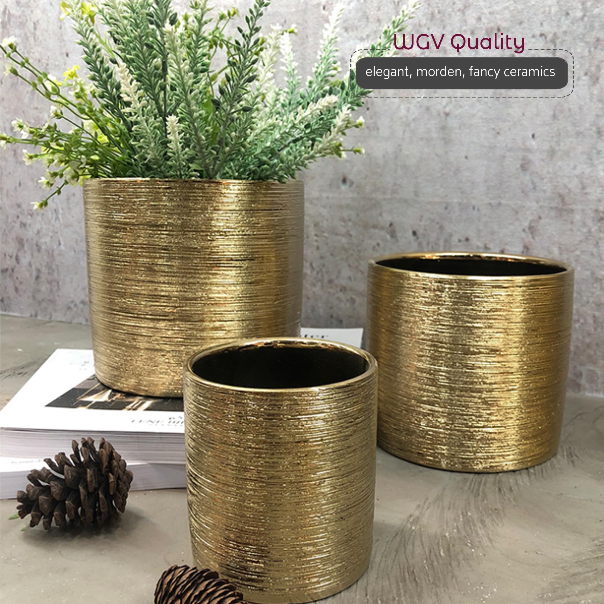WGVI 12-Piece Gold Etched Ceramic Cylinder Vase Set - 5.5