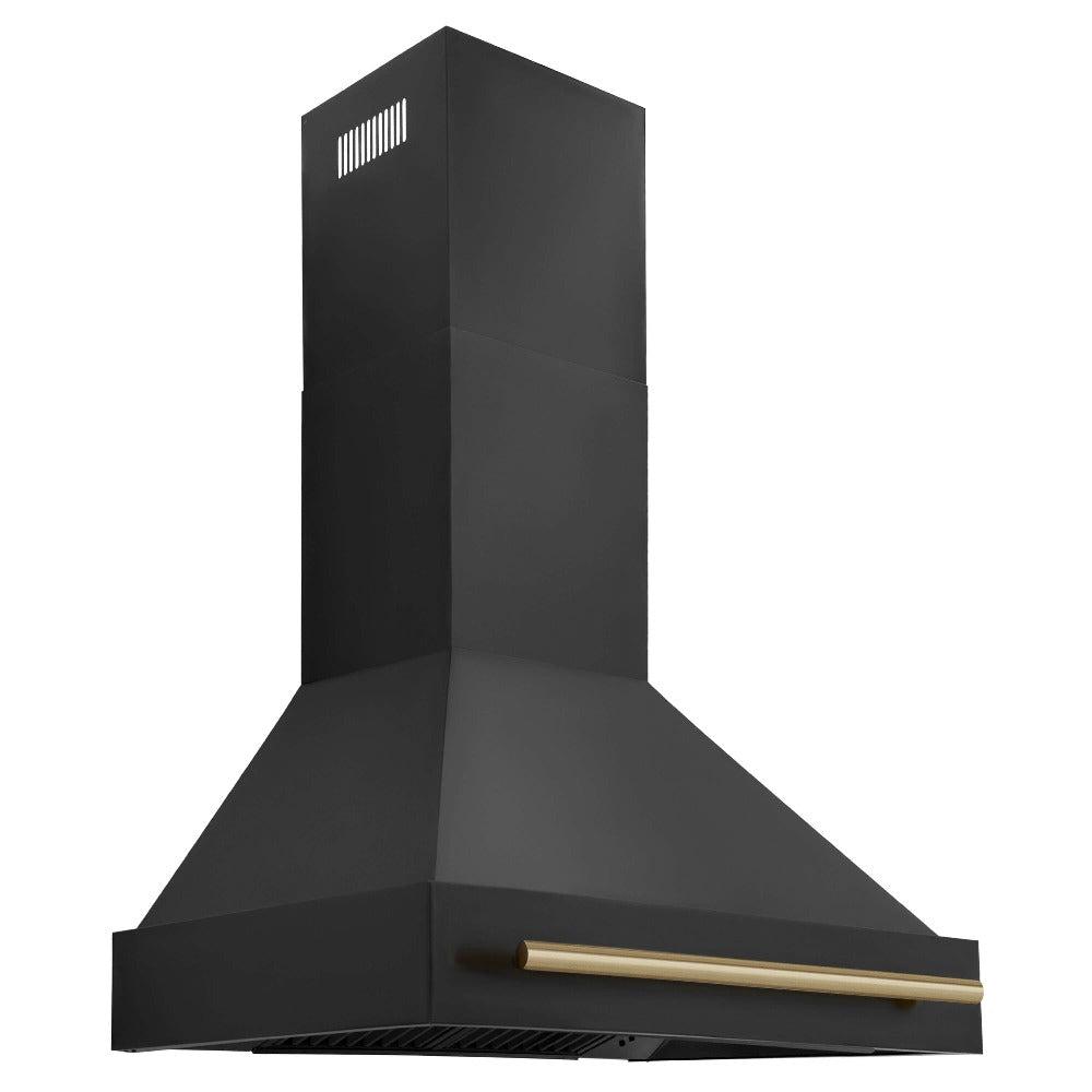 ZLINE Autograph Edition 30-inch Black Stainless Steel Kitchen Package - Dual Fuel Range, Range Hood, Dishwasher & Refrigerator with External Water Dispenser & Champagne Bronze Accents (4AKPR RABRHDWV30 CB) | Premium Kitchen Appliances for Modern Homes & Gourmet Cooking