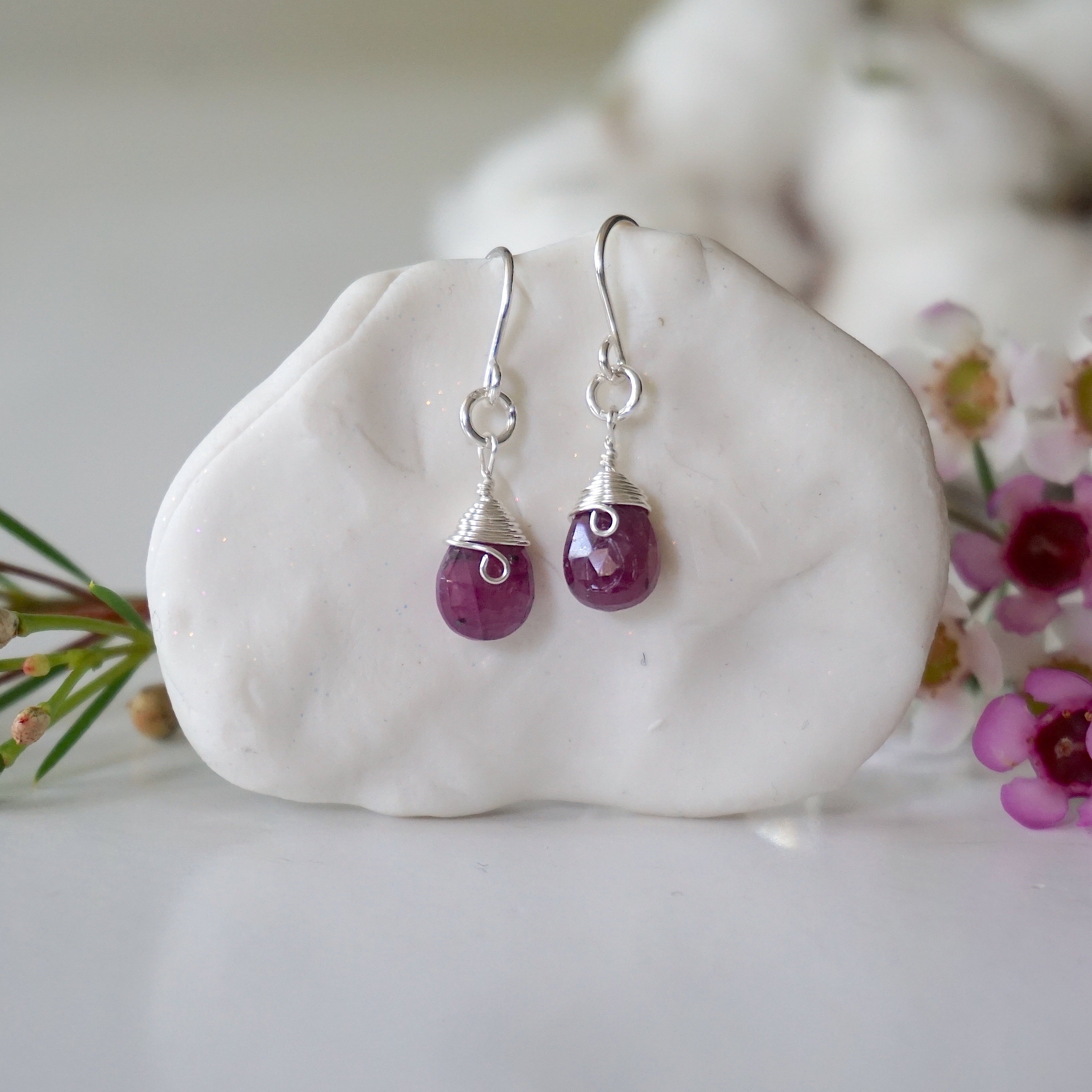 Ruby Teardrop Earrings - Sterling Silver Jewelry for Women | Elegant Dangle Earrings for Parties, Weddings & Special Occasions
