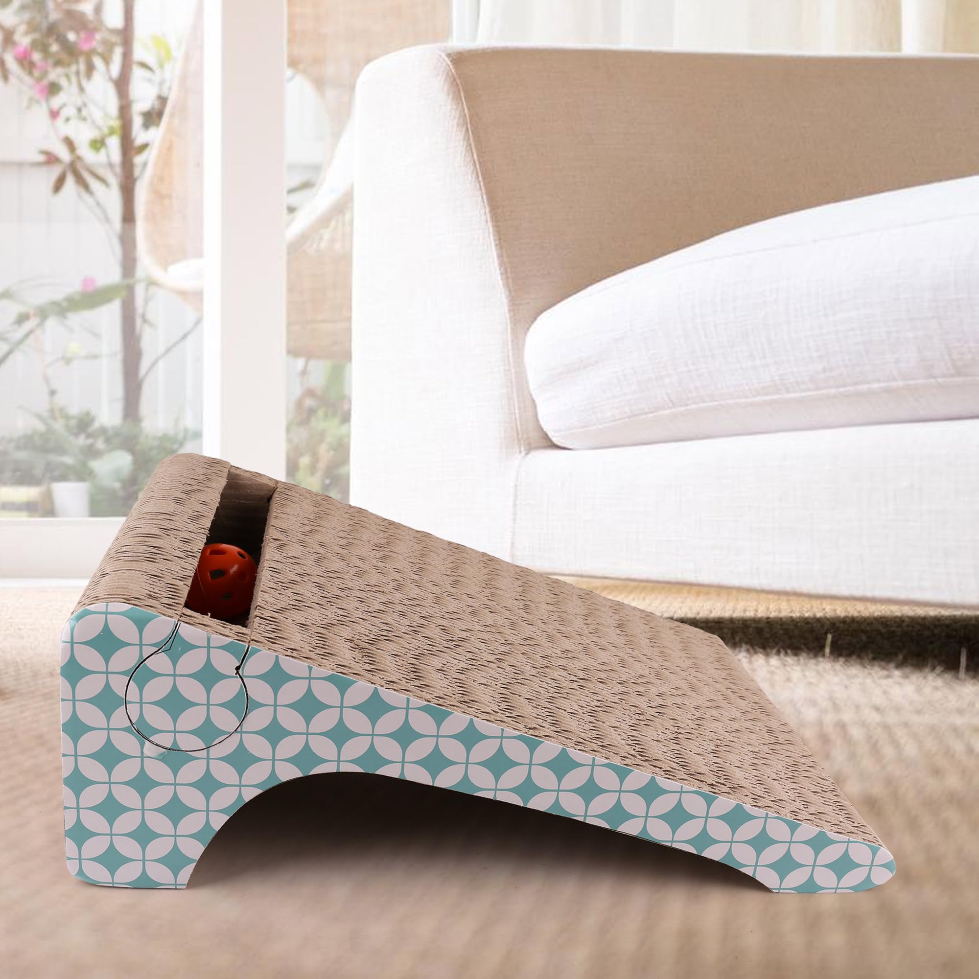Premium Cat Scratcher Cardboard with Ball & Catnip - 2-in-1 Scratching Pad for Indoor Cats, Durable Corrugated Design, Removable & Replaceable - Perfect for Playtime, Nail Care & Stress Relief