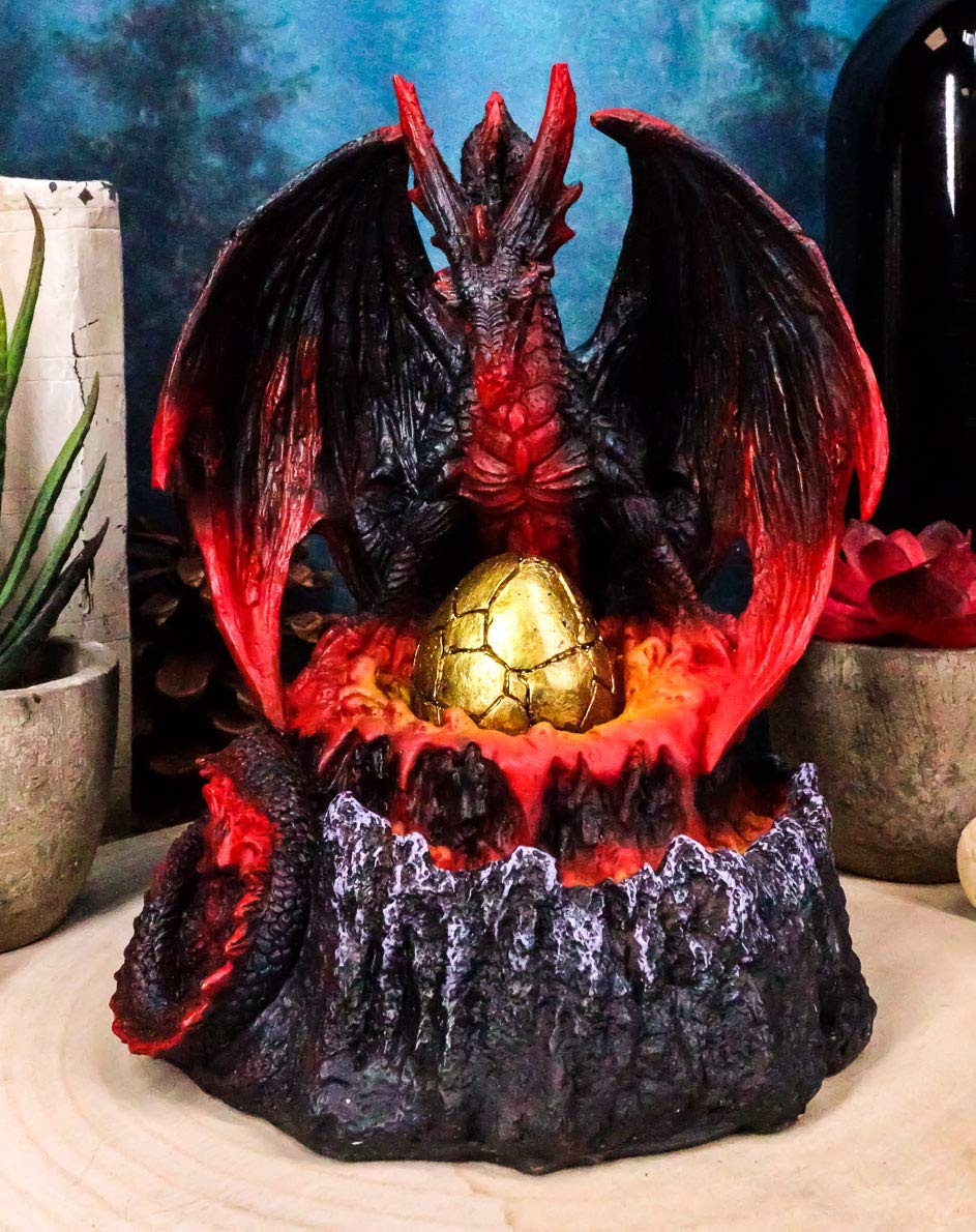 Ebros Hell Fire Pit Inferno Volcano Dragon Mother LED Night Light Egg Figurine - D&D Fantasy Decor, Collectible Sculpture for Home, Gaming Room & Outdoor Party Decorations