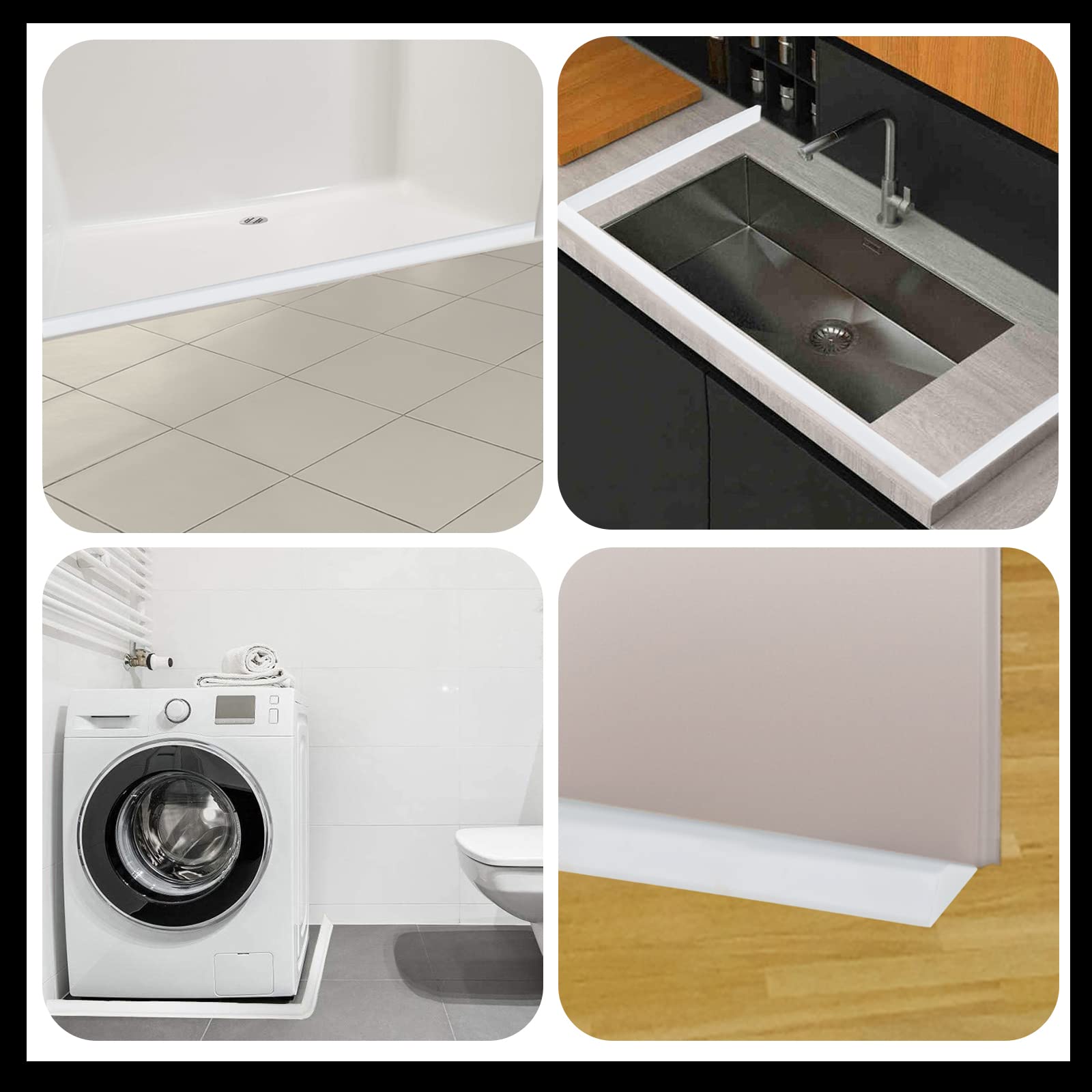Raycity Collapsible Shower Threshold Water Dam Barrier - 39 Inch White Shower Door & Kitchen Water Strip for Wet/Dry Separation - Perfect for Bathroom, RV & Kitchen Water Leak Prevention