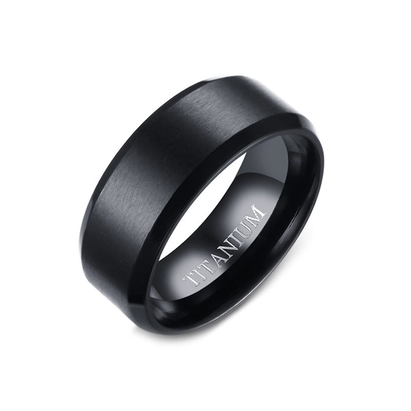 Epinki 8MM Black Stainless Steel Men's Engagement Ring - Brushed Plain Band Wedding Promise Ring for Him - Perfect for Proposals, Anniversaries & Special Occasions