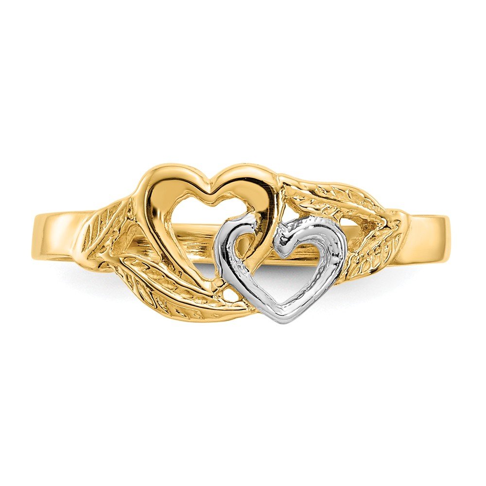 14K Yellow & White Gold Two-Tone Double Love Heart Cut Out Ring for Women - 2mm to 7mm Width - Perfect for Valentine's Day, Anniversary & Romantic Gifts