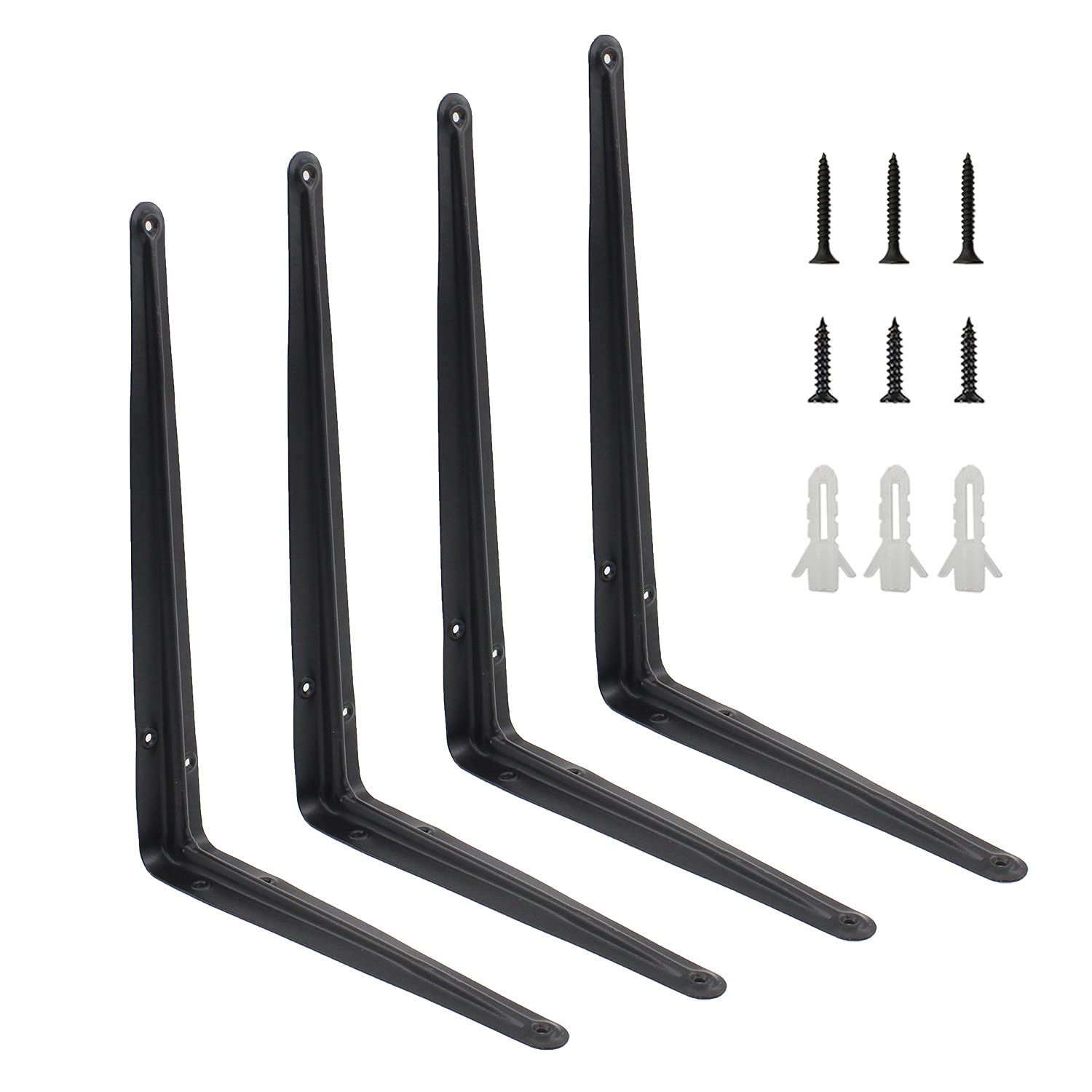 4 Pack Heavy Duty Black Metal Floating Shelf Brackets - ULIFESTAR Rustic Farmhouse Decorative L-Shaped Shelf Supports with Screws | Wall Mount Corner Braces for Wood Shelves - Perfect for Home Office, Kitchen, Bathroom & Garage Storage Organization