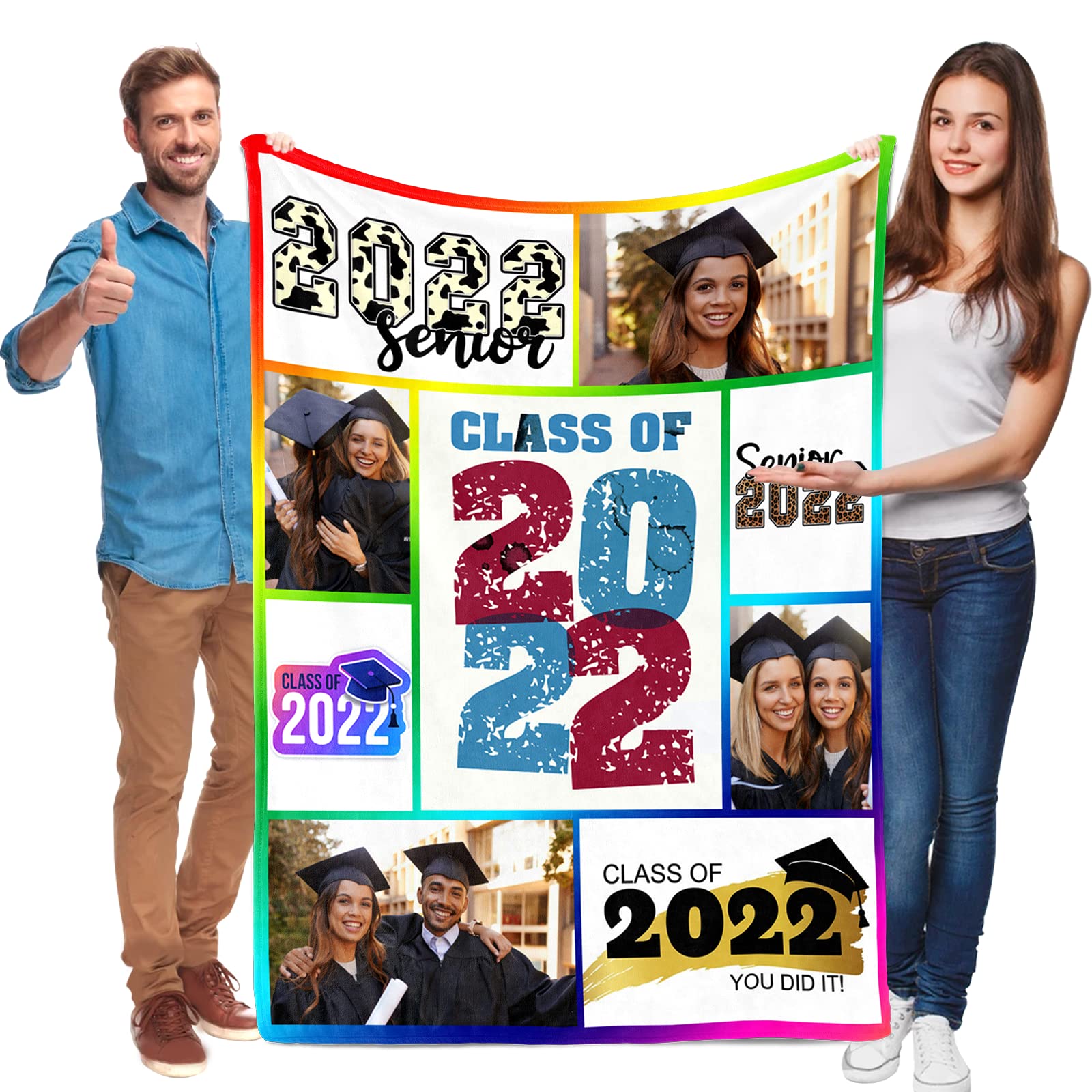 2022 Custom Graduation Blankets with Photo - Personalized Throw Blanket Gift for Senior Graduation Festival, Memory Keepsake - Perfect for Graduation Parties, Dorm Decor & Gift Giving (9 Photos)