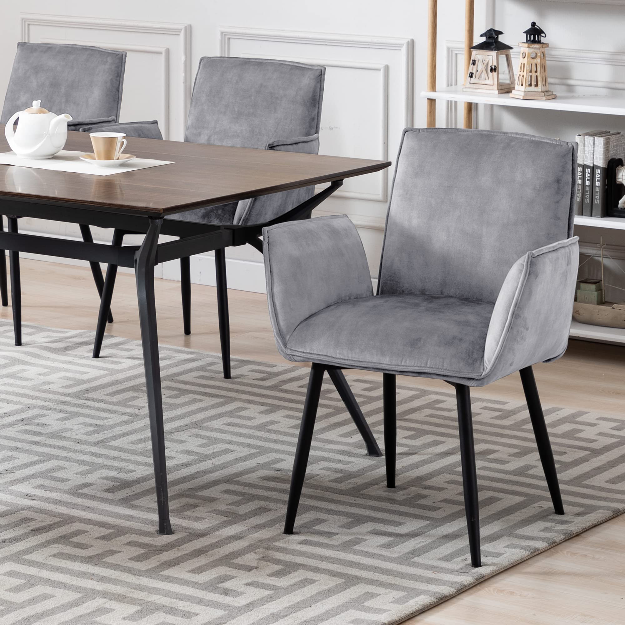 DUHOME Velvet Accent Chair - Modern Office Desk Chair, Dining Chair & Living Room Chair - Comfortable Grey Upholstered Seat for Home & Workspaces